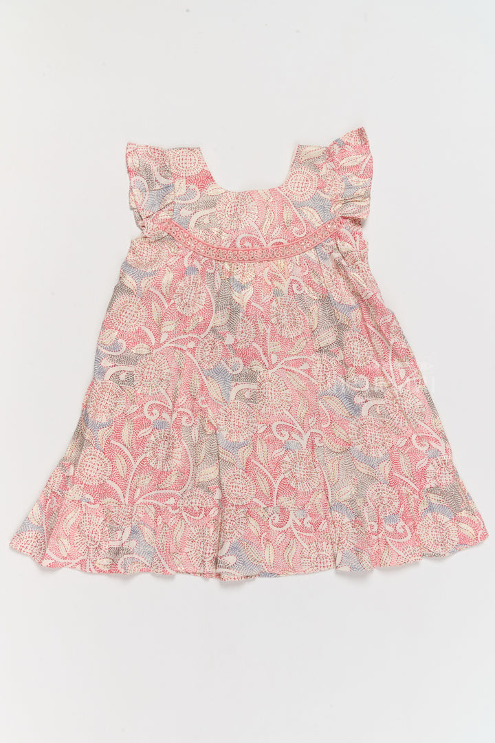 The Nesavu Girls Cotton Frock Trendy Girls Casual Cotton Dress with Chic Floral Patterns and Soft Rayon Fabric Nesavu Nesavu Girls Casual Cotton Dress Earthy Floral Print Lace Details Ruffle Hemline
