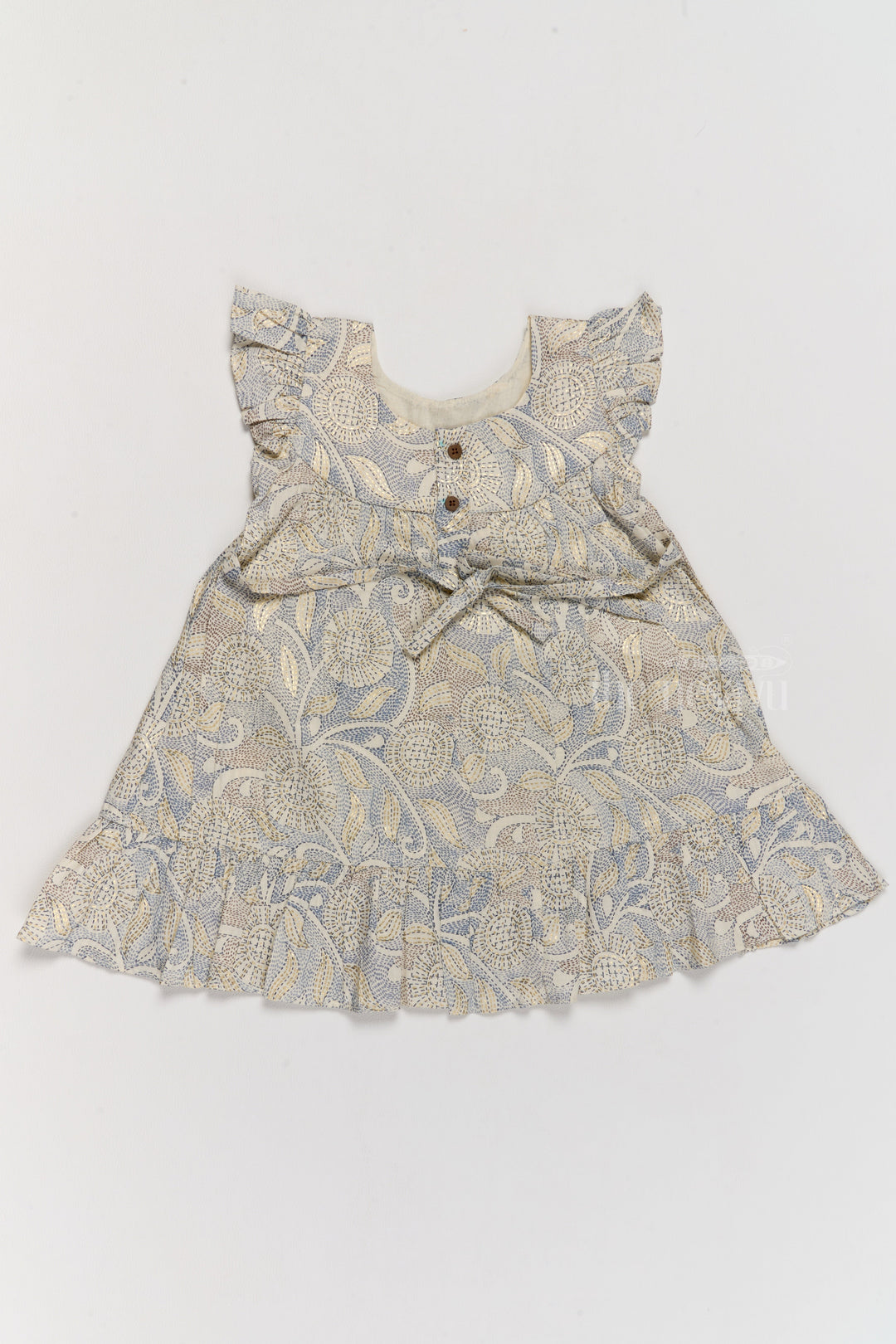The Nesavu Girls Cotton Frock Trendy Girls Cotton Fashion Dress with Elegant Floral Pattern and Ruffled Details Nesavu Nesavu Girls Cotton Fashion Dress Pastel Floral Print Ruffled Hem Lace Detailing
