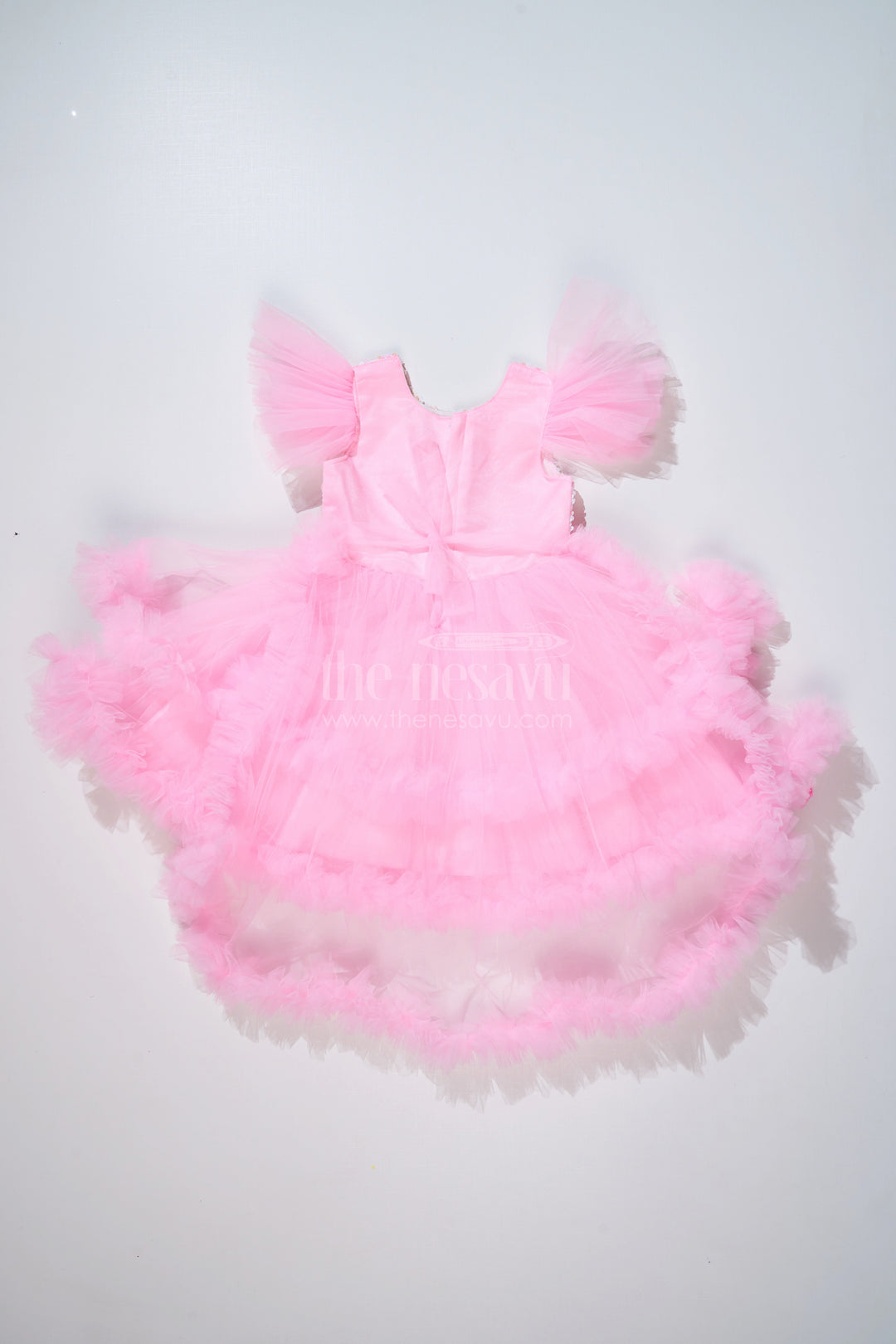 The Nesavu Girls Fancy Party Frock Trendy Pink Western Party Dress for Girls with Sequin Bow and High-Low Hem Nesavu Nesavu Stylish Pink Western Party Dress Girls Sequin Bow High-Low Hem
