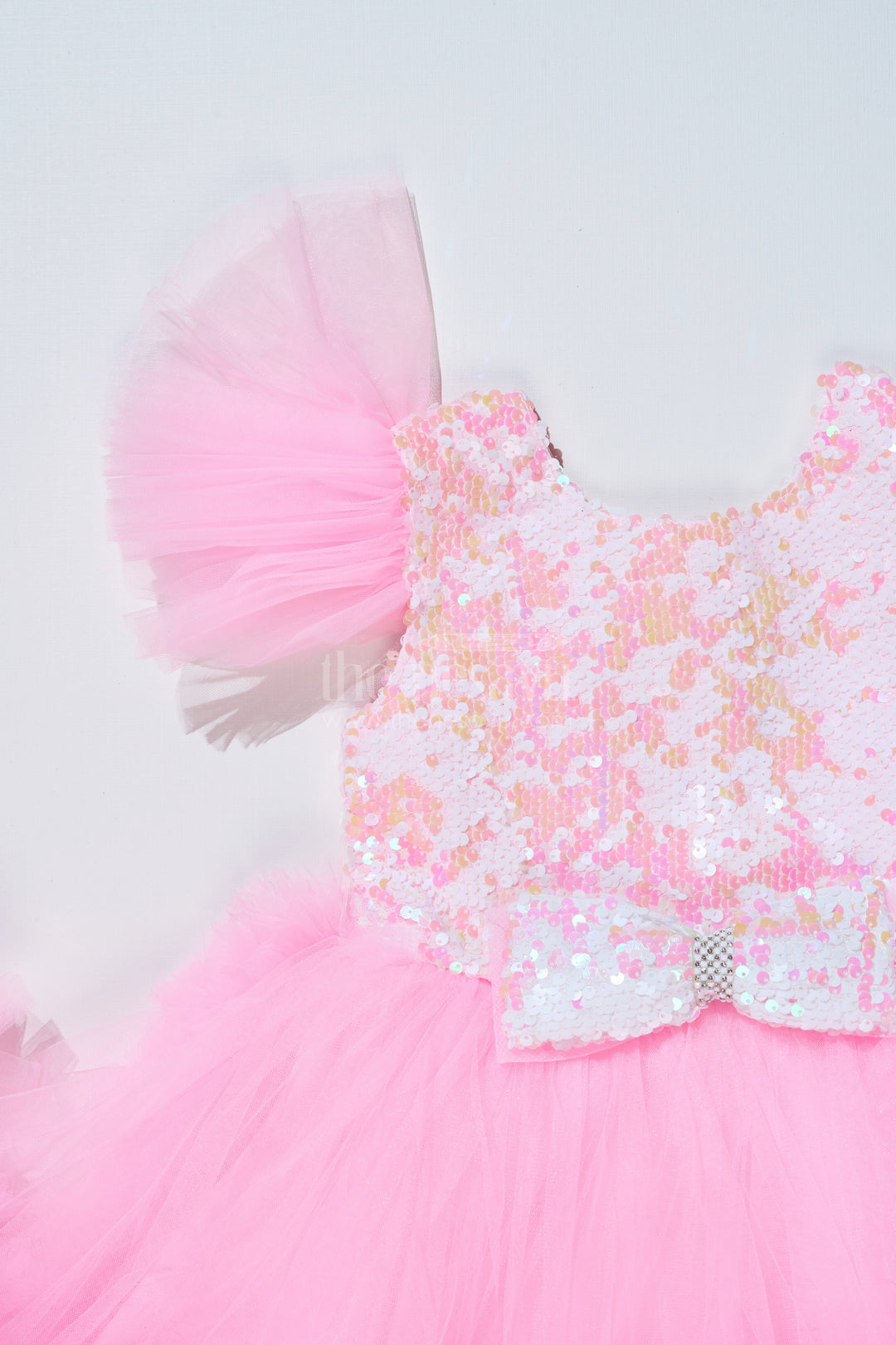 The Nesavu Girls Fancy Party Frock Trendy Pink Western Party Dress for Girls with Sequin Bow and High-Low Hem Nesavu Nesavu Stylish Pink Western Party Dress Girls Sequin Bow High-Low Hem