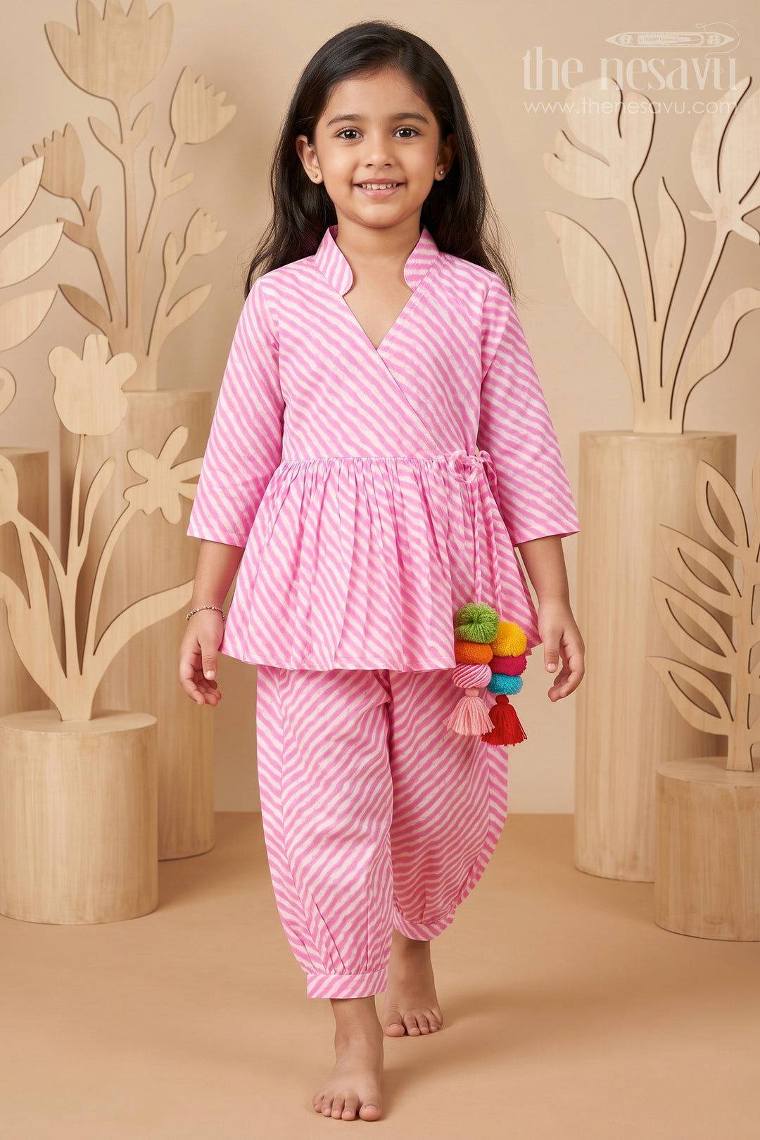 The Nesavu Girls Sharara / Plazo Set Trendy Pure Cotton Co-Ord Set for Girls with Vibrant Jaipur Hand Block Print Nesavu 16 (1Y) / Pink GPS358A-16 Trendy Pure Cotton Co-Ord Set for Girls with Vibrant Jaipur Hand Block Print
