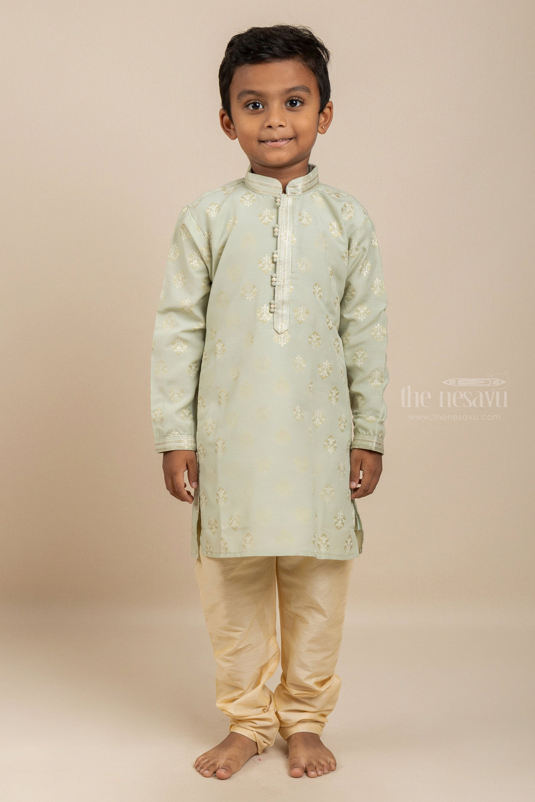The Nesavu Boys Kurtha Set Trendy Sea Green Silk Cotton Kurta With Complimenting Pants For Boys Nesavu 14 (6M) / Green / Silk Blend BES240A-14 Best Ethnic Wear Collection For Boys| Exclusive Designs| The Nesavu