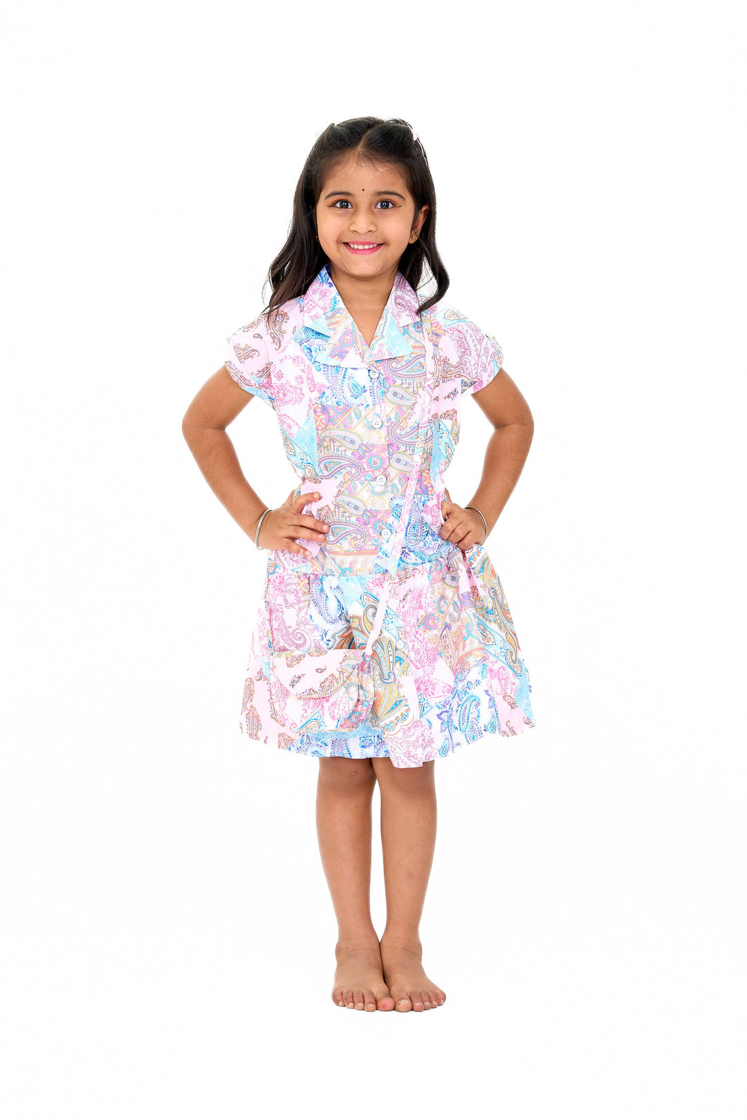 The Nesavu Girls Fancy Frock Trendy Western-Style Girls Fancy Dress in Multicolor Printed Georgette Nesavu 20 (3Y) / Multicolor GFC1535A-20 Nesavu Trendy Western Multicolor Georgette Fancy Dress Paisley Prints