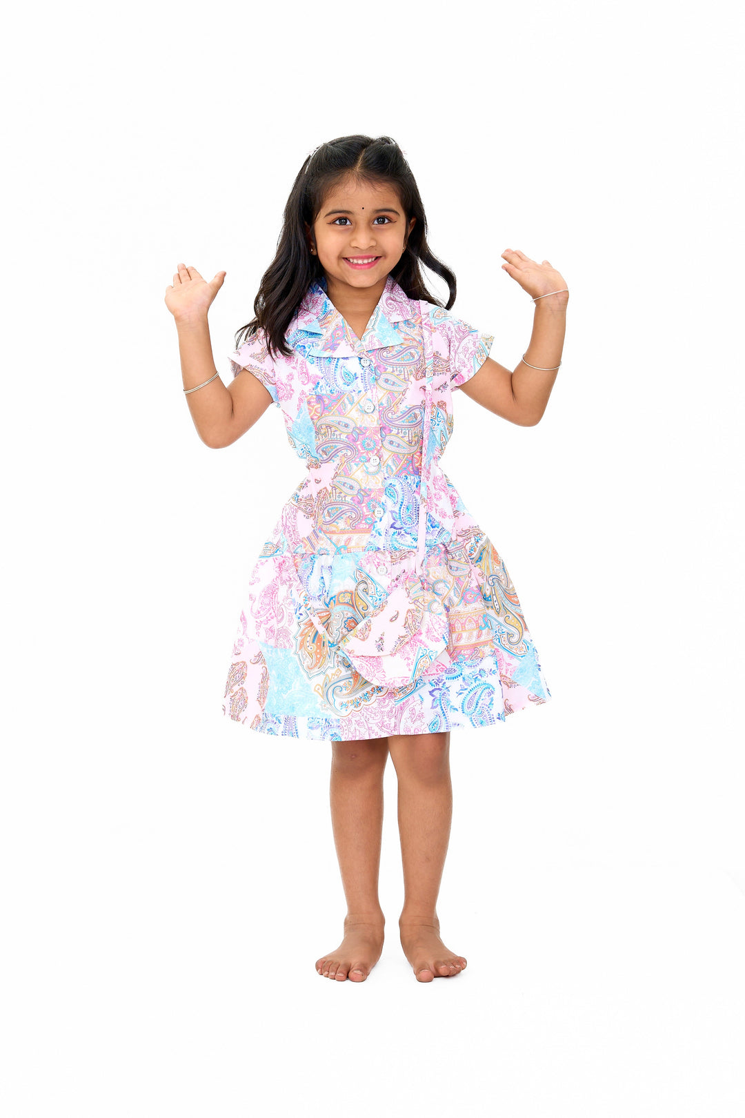 The Nesavu Girls Fancy Frock Trendy Western-Style Girls Fancy Dress in Multicolor Printed Georgette Nesavu Nesavu Trendy Western Multicolor Georgette Fancy Dress Paisley Prints