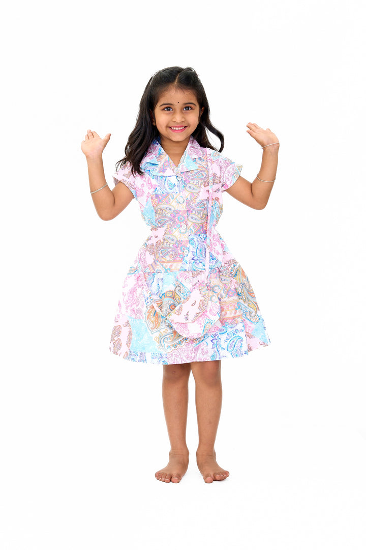 The Nesavu Girls Fancy Frock Trendy Western-Style Girls Fancy Dress in Multicolor Printed Georgette Nesavu Nesavu Trendy Western Multicolor Georgette Fancy Dress Paisley Prints