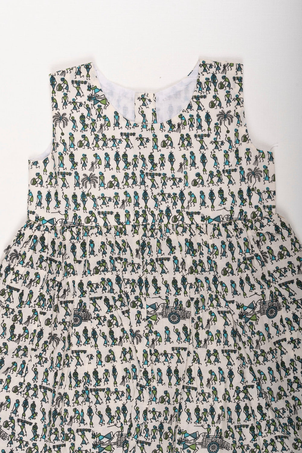 The Nesavu Baby Cotton Frocks Tribal Print Green Cotton Frock for Newborn Girls - Daily Wear Delight Nesavu Newborn Dresses Online | Chic Tribal Green Frock for Infants | The Nesavu