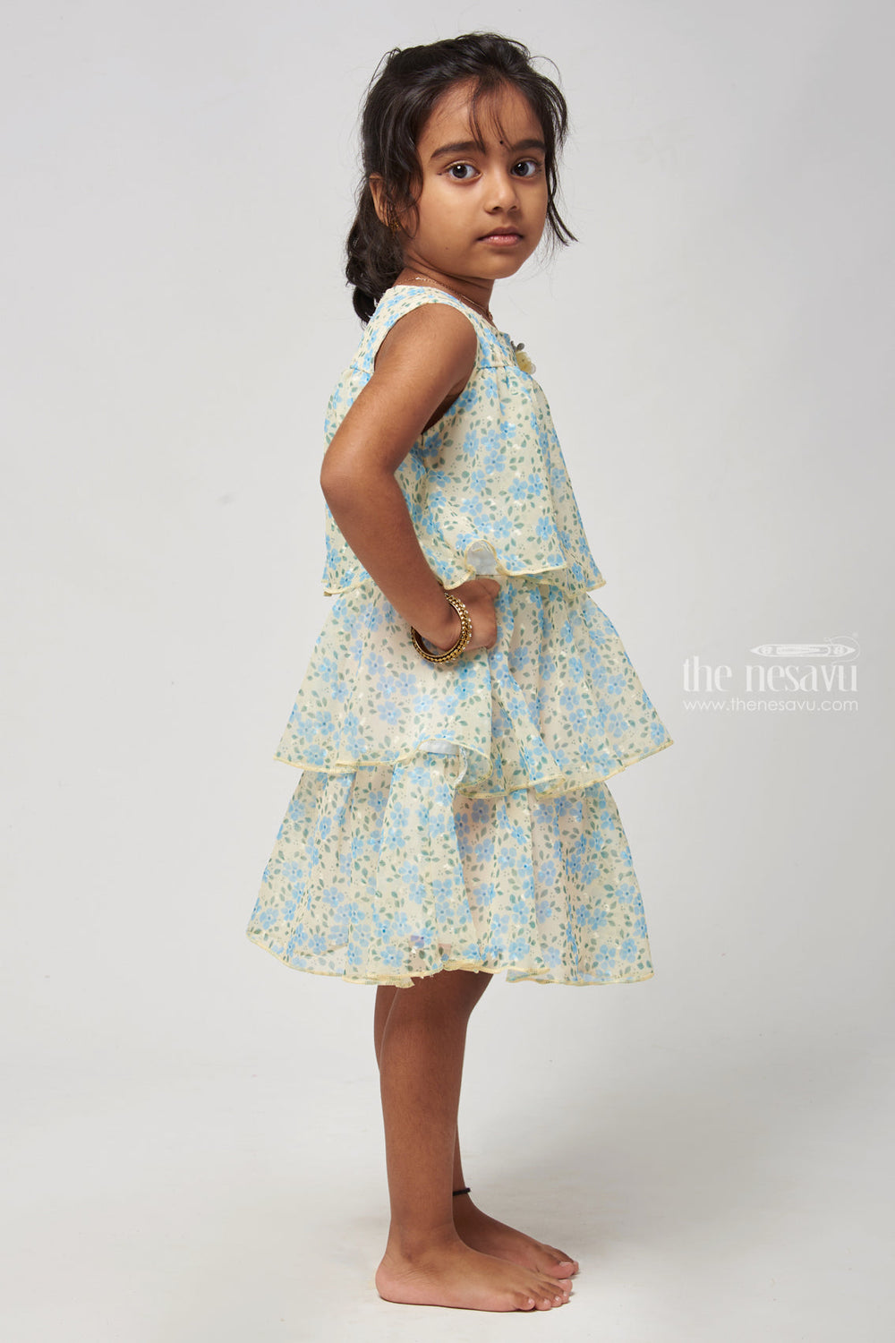The Nesavu Baby Frock / Jhabla Triple Layered Yellow Floral Dress for Infant Girls Nesavu Trendy baby frock designs | Soft fabric baby wear | The Nesavu