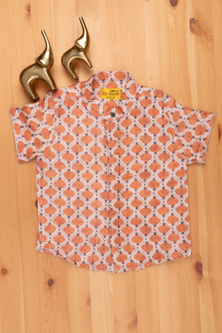The Nesavu Boys Linen Shirt Tropical Blooms: Linen Boys' Shirt with Exuberant Floral Prints for a Vacation Vibe Nesavu 14 (6M) / Orange / Linen BS064 Exuberant Floral Printed Shirt | Boys Premiuim Collections | The Nesavu