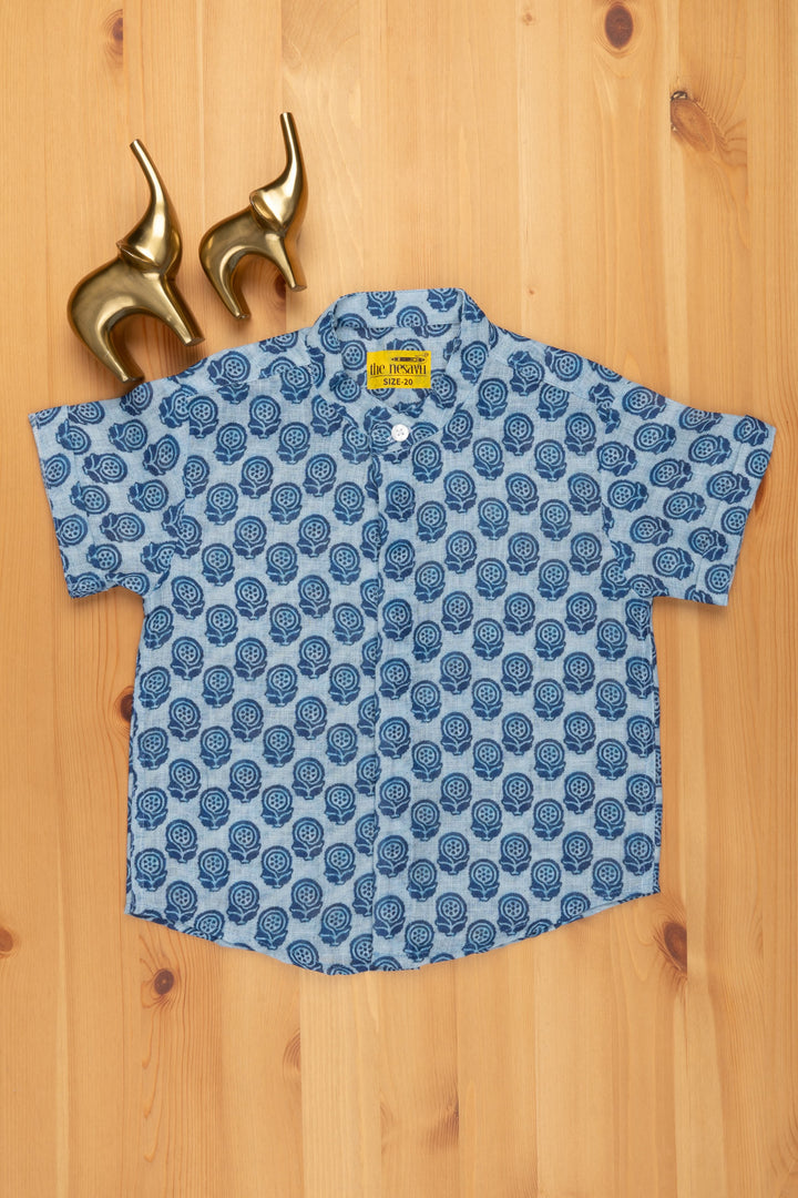 The Nesavu Boys Linen Shirt Tropical Indigo: Linen Boys' Shirt with Exotic Prints for a Vibrant Summer Look Nesavu 14 (6M) / Blue / Linen BS054 Linen Boys Shirt with Exotic Prints | Kids Premium Shirt | The Nesavu