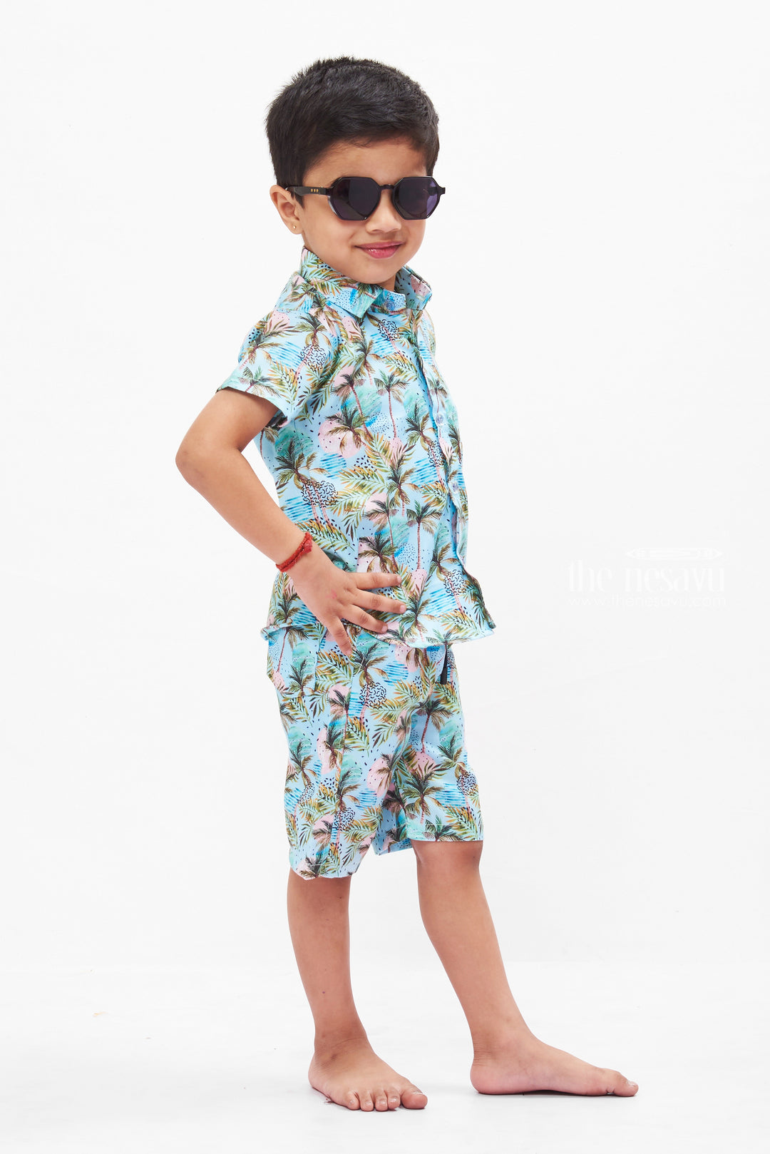 The Nesavu Boys Casual Set Tropical Palm Tree Boys Shorts and Shirt Set Nesavu Boys Casual Two-Piece Set with Shorts and Shirt | Comfortable Summer Outfit | The Nesavu