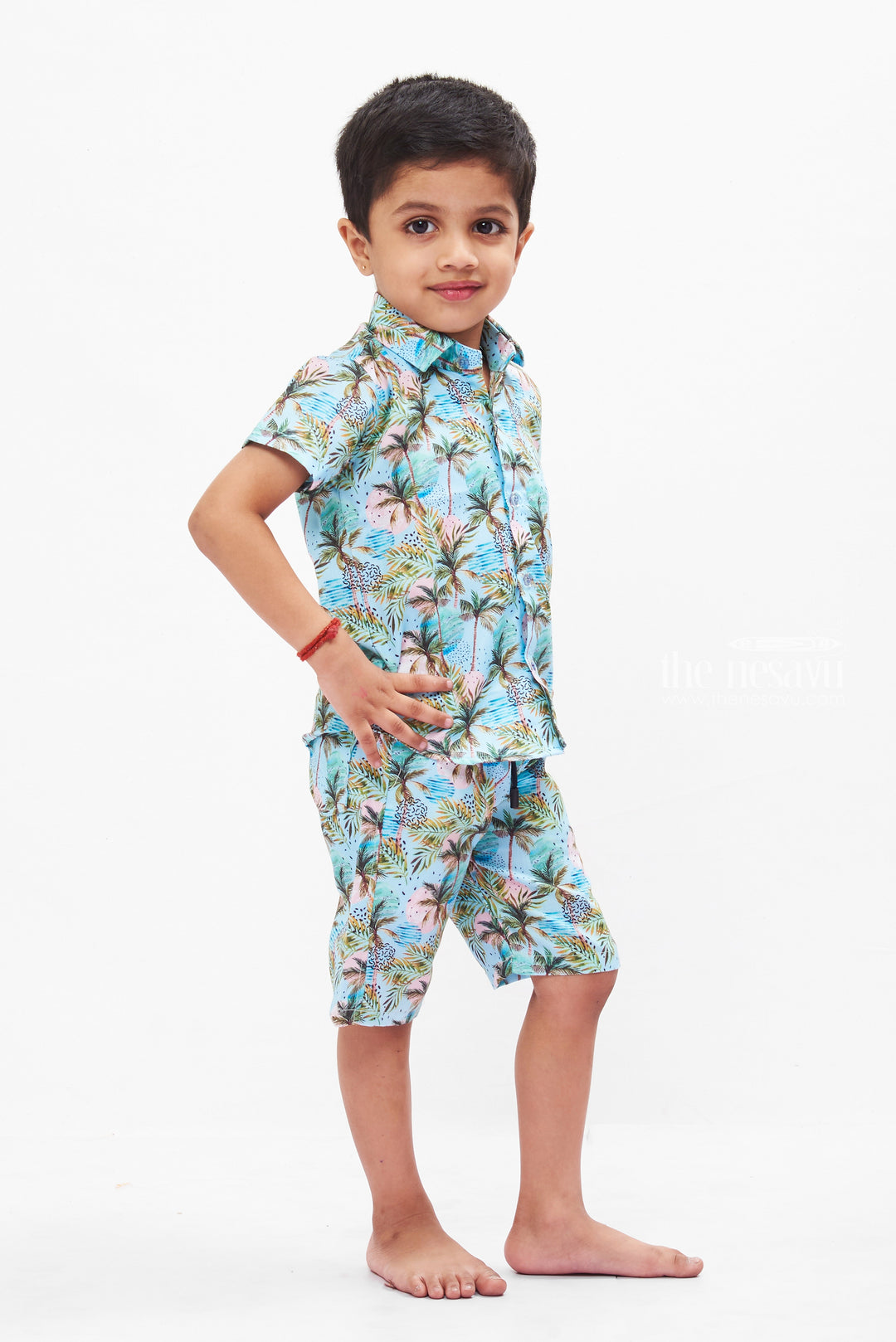 The Nesavu Boys Casual Set Tropical Palm Tree Boys Shorts and Shirt Set Nesavu Boys Casual Two-Piece Set with Shorts and Shirt | Comfortable Summer Outfit | The Nesavu