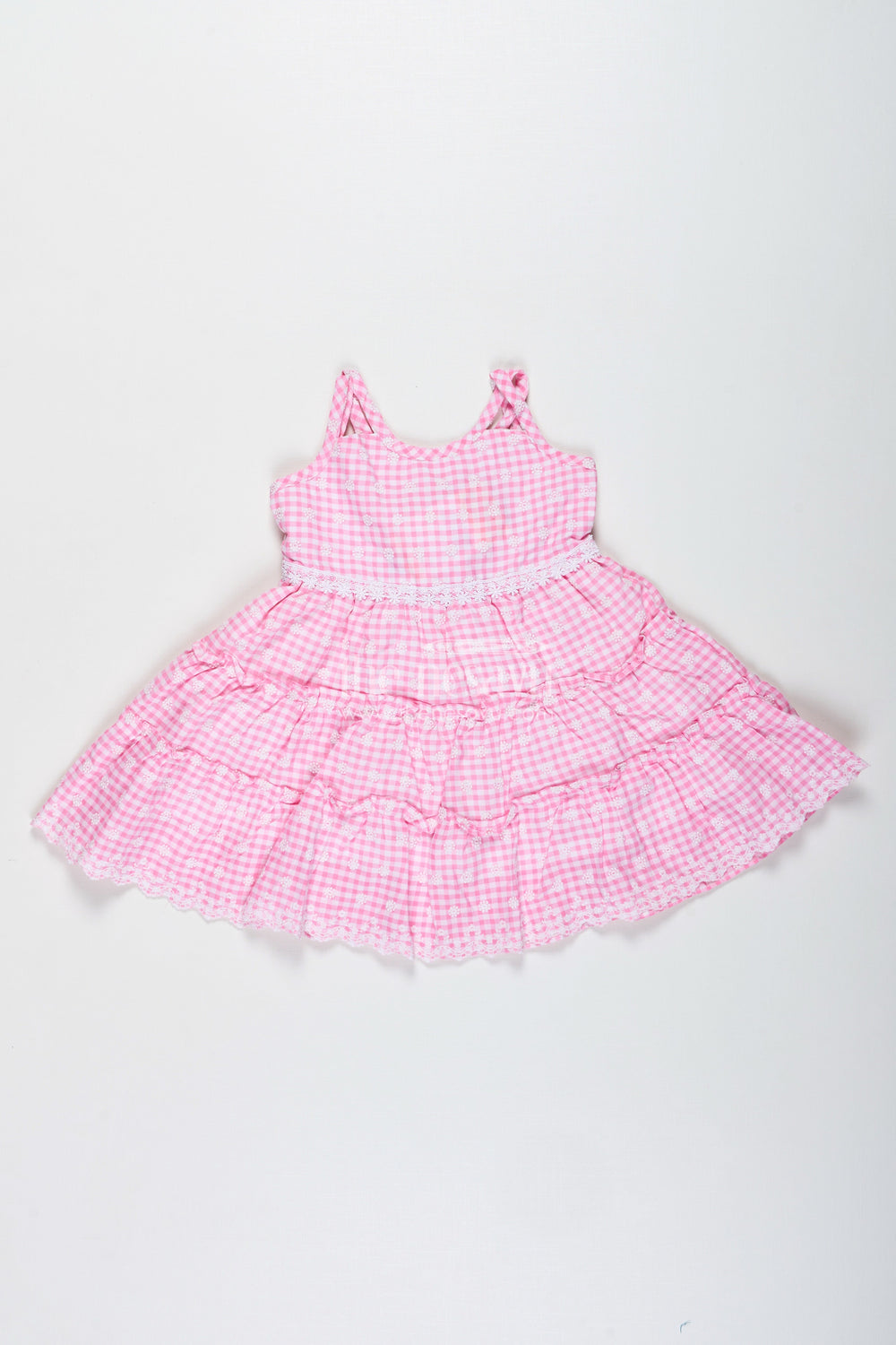 The Nesavu Girls Fancy Frock Tulle and Lace Frock for Girls Elegant Dress for Special Days Nesavu 18 (2Y) / Pink GFC1820C-18 Nesavu Girls Tulle Lace Frock Pink Gingham Cotton Embroidery Tiered Skirt Design