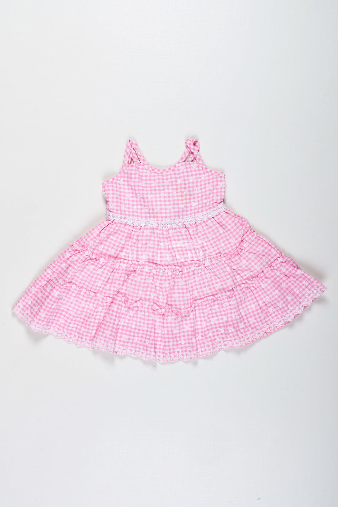 The Nesavu Girls Fancy Frock Tulle and Lace Frock for Girls Elegant Dress for Special Days Nesavu 18 (2Y) / Pink GFC1820C-18 Nesavu Girls Tulle Lace Frock Pink Gingham Cotton Embroidery Tiered Skirt Design