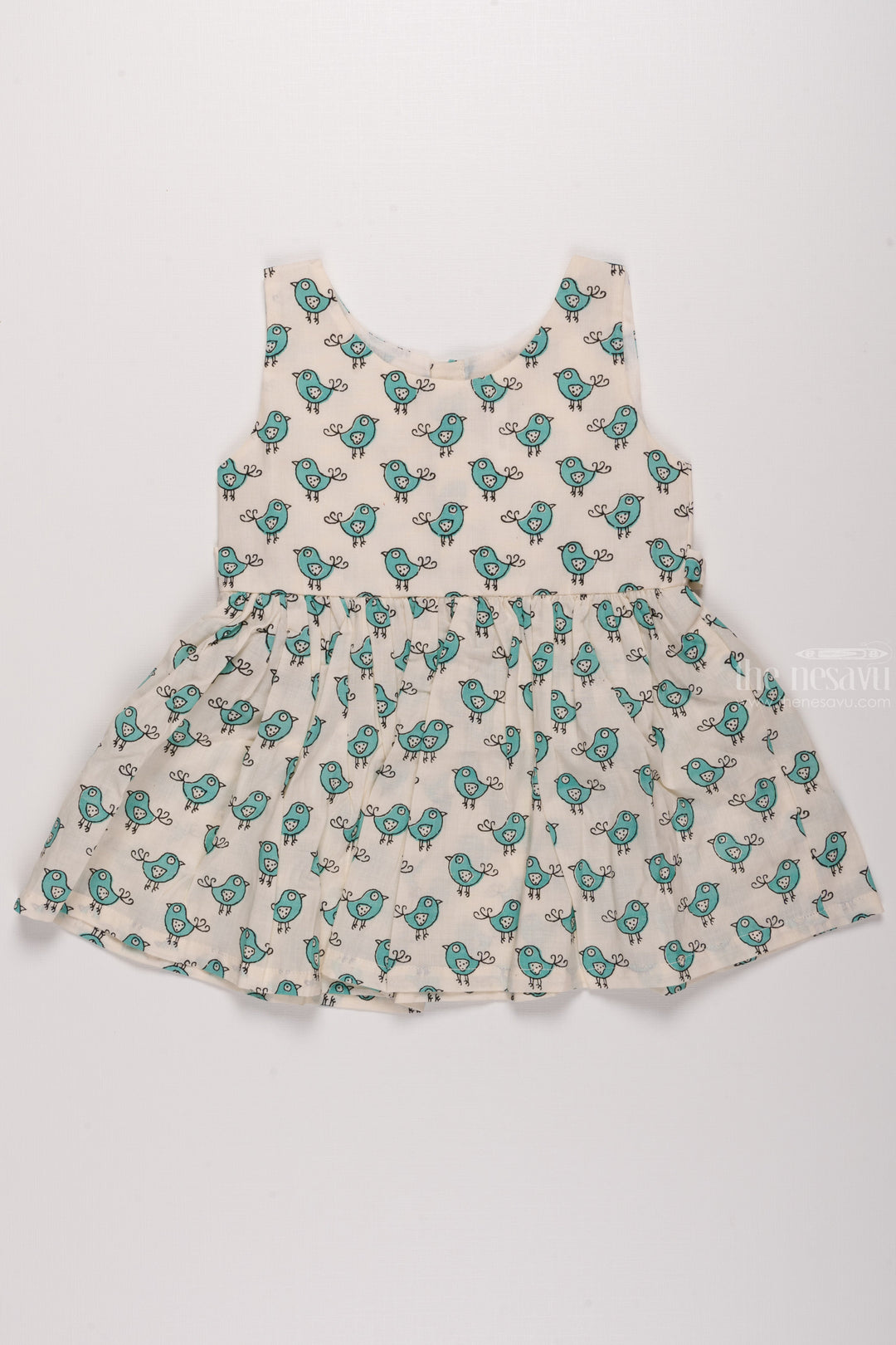 The Nesavu Baby Cotton Frocks Tweeting Tales: Charming Bird-Printed Baby Cotton Frock Nesavu 12 (3M) / White / Cotton BFJ491A-12 Stylish Baby Frock Designs | Trendsetting Dresses for Little Ones | The Nesavu
