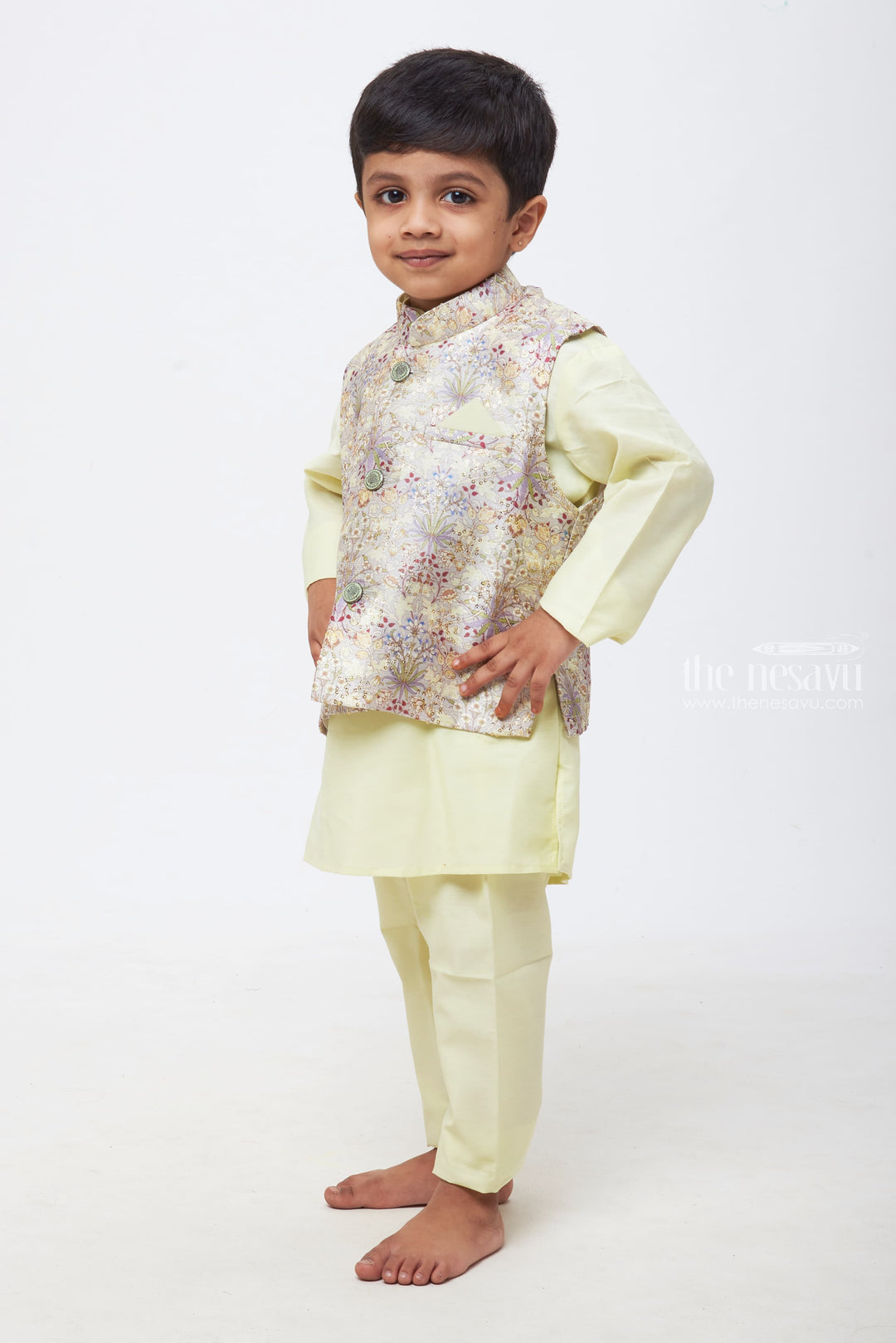 The Nesavu Boys Jacket Sets Twilight Blooms: Boys' Kurta with Lustrous Lavender Overcoat Jacket and Pant Set Nesavu Boys Festive Special: Stylish Kurta with Overcoat & Pant | Standout Looks | The Nesavu