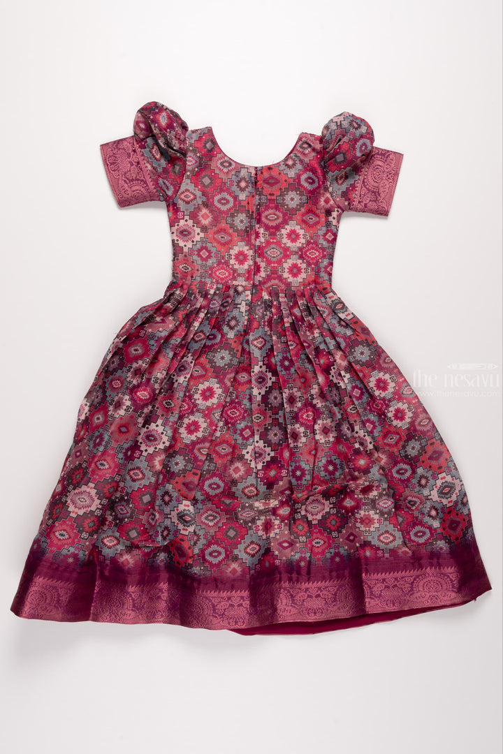 The Nesavu Girls Party Gown Twilight Traditions: Regal Ethnic Gown for Young Girls Nesavu Deep Maroon Ethnic Gown with Gold Accents | Timeless Elegance for Young Girls | The Nesavu