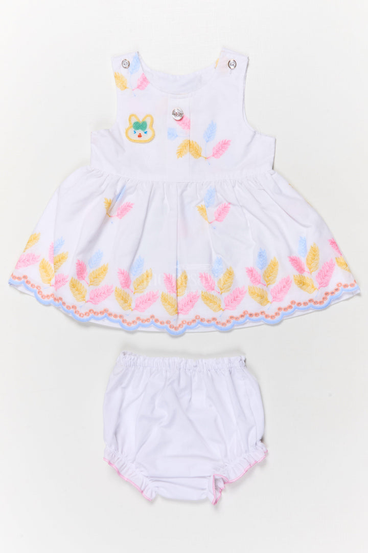 The Nesavu Baby Cotton Frocks Two-piece Baby Frock Set with Floral Embroidery and Bloomers Nesavu 14 (6M) / Half white / Cotton Blend BFJ850E-14 Baby frock set with embroidery and bloomers for comfortable everyday wear