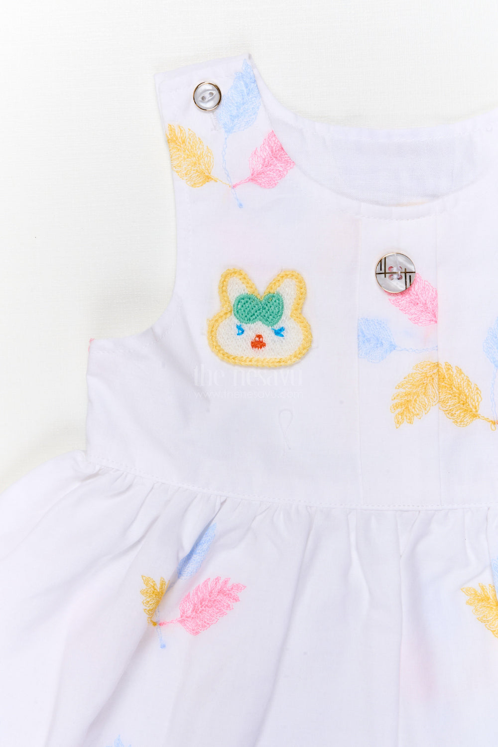 The Nesavu Baby Cotton Frocks Two-piece Baby Frock Set with Floral Embroidery and Bloomers Nesavu Baby frock set with embroidery and bloomers for comfortable everyday wear