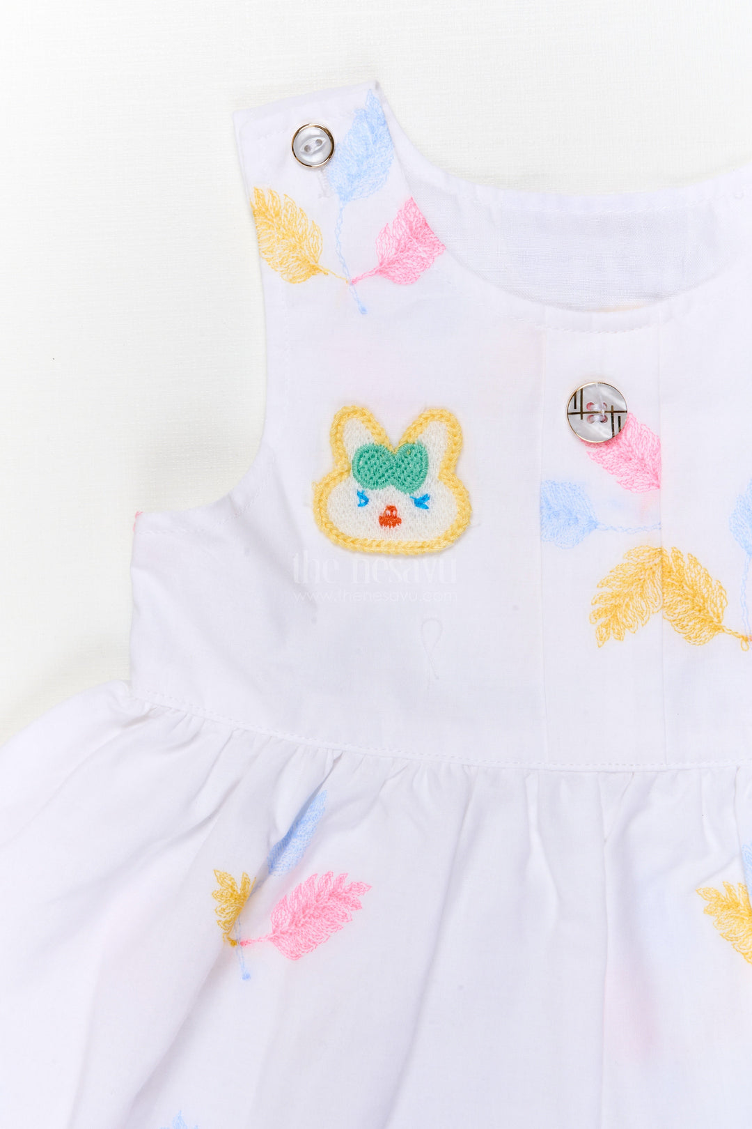 The Nesavu Baby Cotton Frocks Two-piece Baby Frock Set with Floral Embroidery and Bloomers Nesavu Baby frock set with embroidery and bloomers for comfortable everyday wear