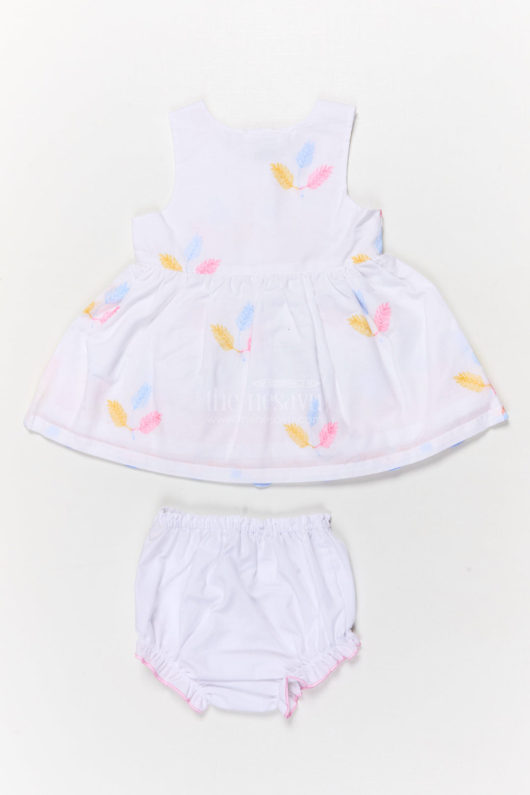 The Nesavu Baby Cotton Frocks Two-piece Baby Frock Set with Floral Embroidery and Bloomers Nesavu Baby frock set with embroidery and bloomers for comfortable everyday wear