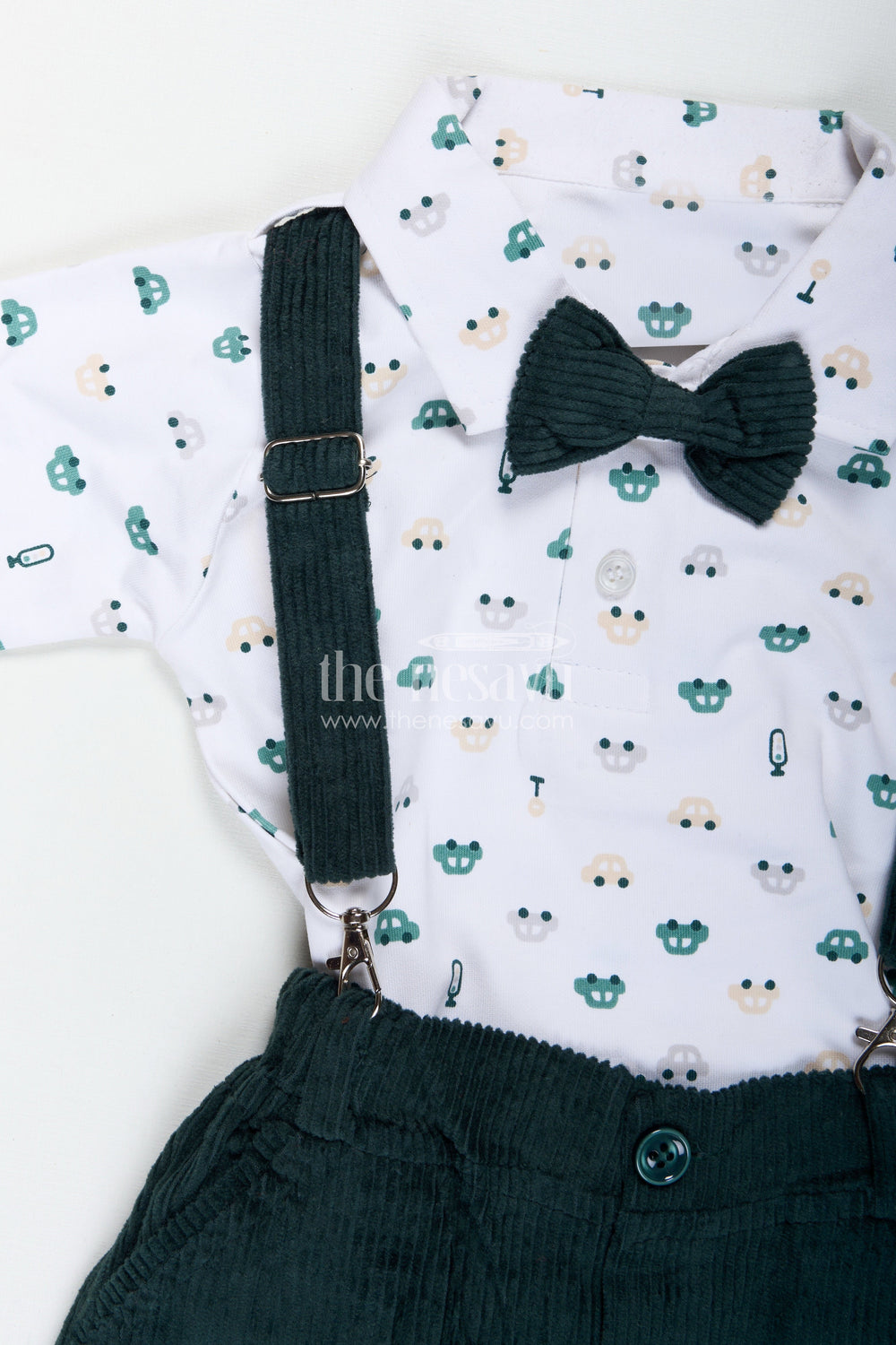The Nesavu Boys Casual Set Two Piece Casual Pant Sets for Boys in Knitted Cotton Jersey with Corduroy Trousers and Bow Tie Detail Nesavu Nesavu Boys Two Piece Casual Pant Sets Cotton Jersey Shirt Corduroy Bottom Vintage Style