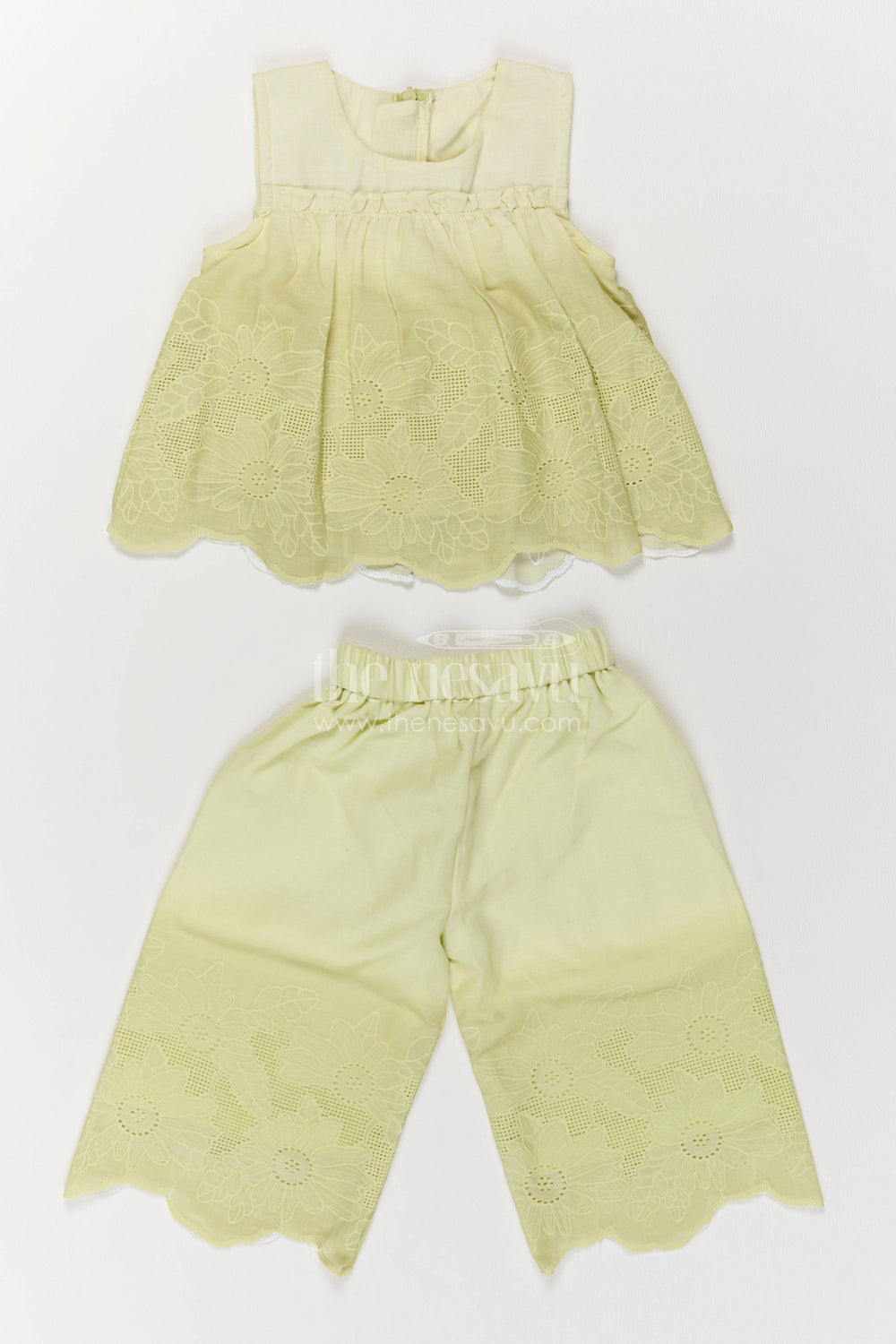 The Nesavu Girls Co-Ord Sets Two Piece Co Ord Set for Girls in Yellow with an Occasion Ready Finish Nesavu 16 (1Y) / Yellow / Cotton Blend GCS081A-16 Nesavu Two Piece Co Ord Set For Girls With Smart Tailoring GCS081A-16