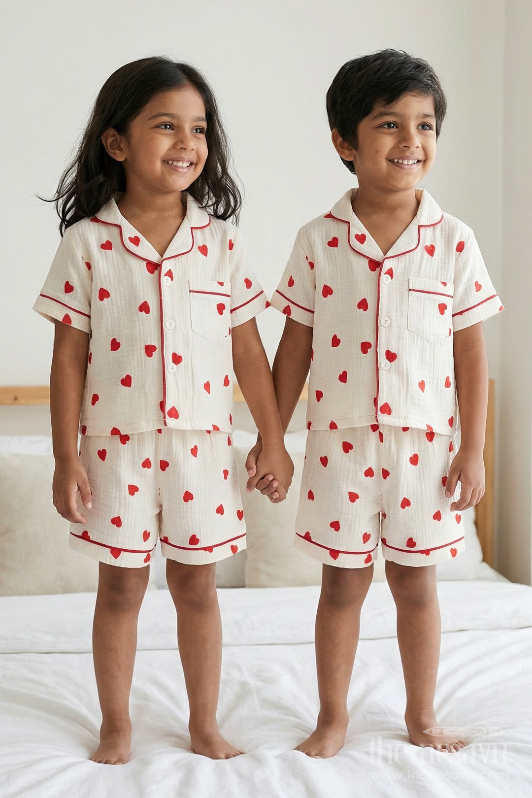 The Nesavu Night Dress Unisex Kids Cotton Suit for Comfortable Summer Sleep Nesavu 16 (1Y) / Cream / Muslin Cotton NS053A-16 Nesavu Kids Muslin Cotton Night Suit With Digital Print For Summer Sleepwear