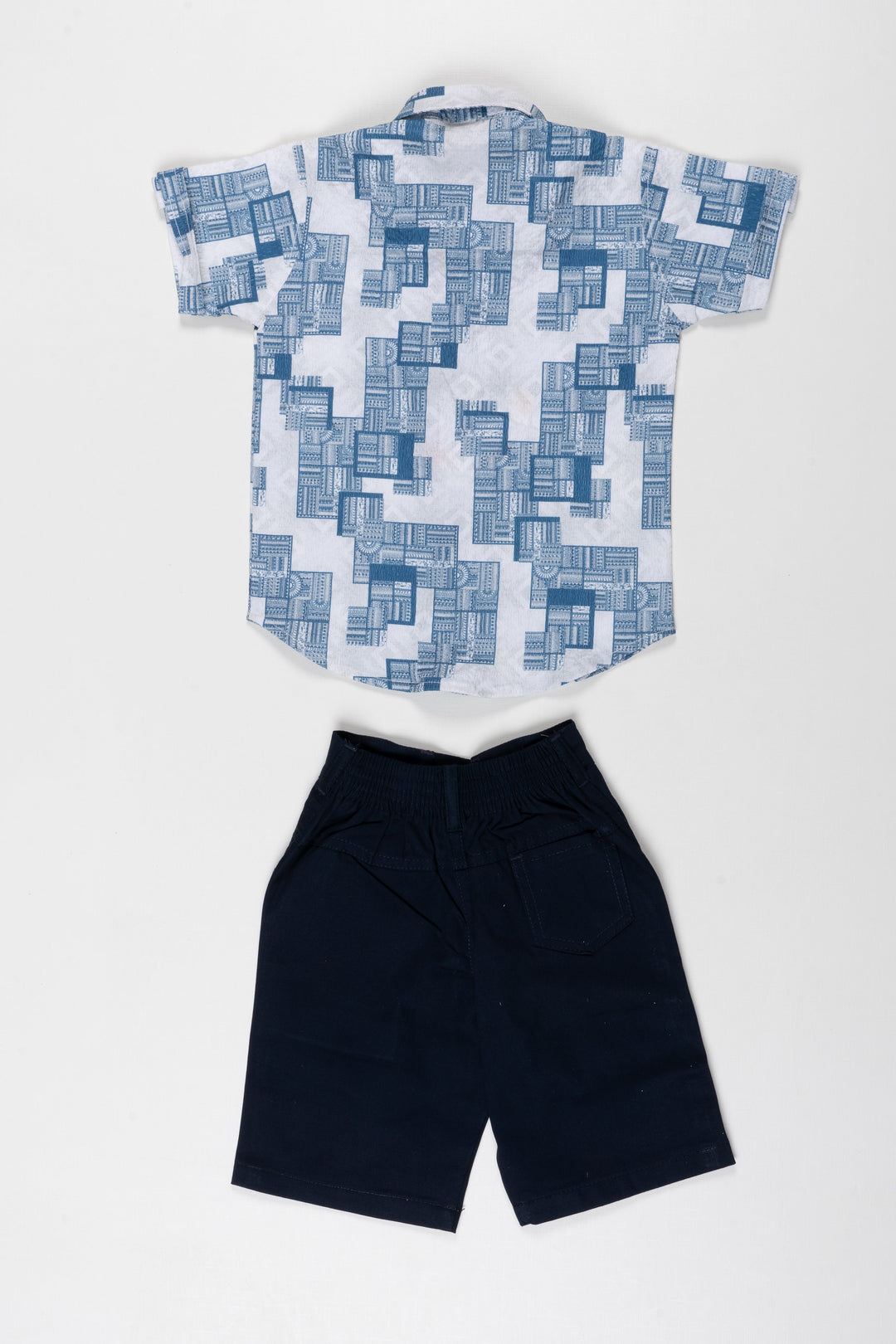 The Nesavu Boys Casual Set Urban Architect Boys Printed Shirt and Shorts Set Nesavu 18 (2Y) / Blue / Popcorn Polysilk BCS015A-18 Boys Architectural Print Shirt  Black Shorts | Modern Casual Kids Wear | The Nesavu