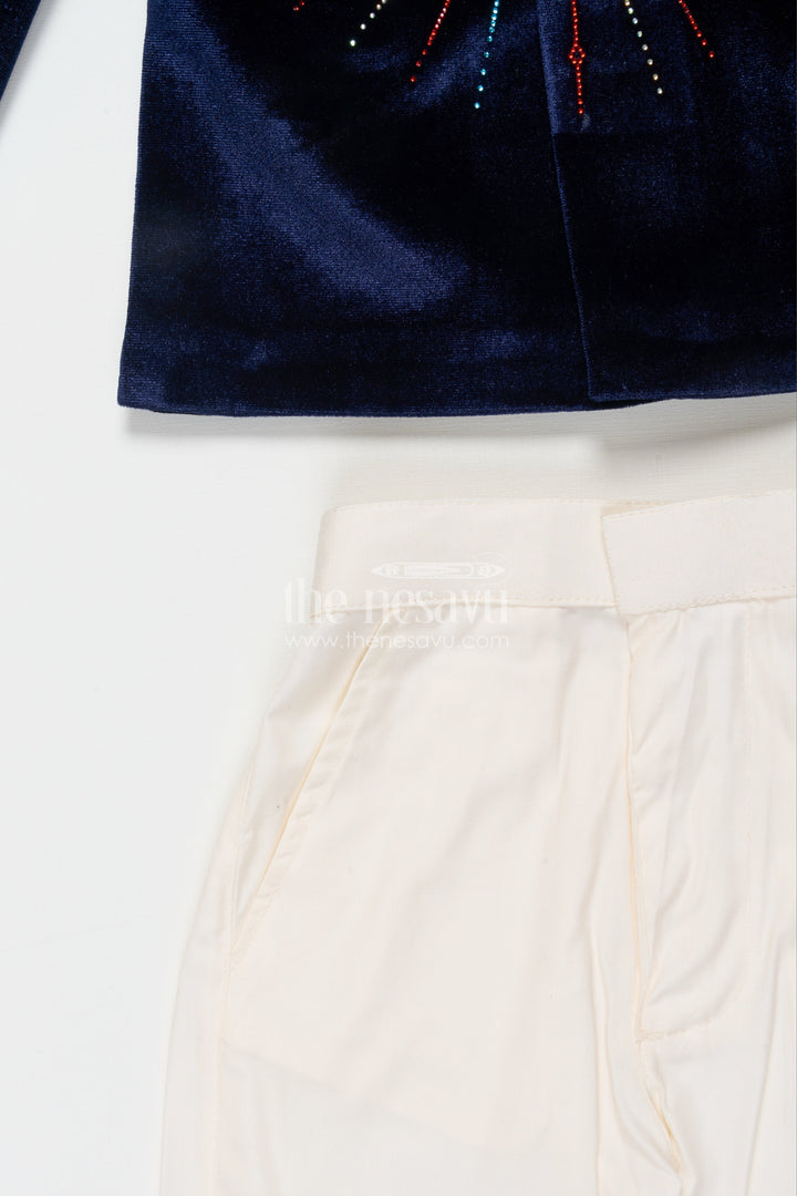 The Nesavu Boys Jacket Sets Velvet Embroidered Jacket Set for Boys for Poojas and Winter Celebrations Nesavu Nesavu boys velvet jacket kurta set with gold embroidery for weddings and festive evening functions