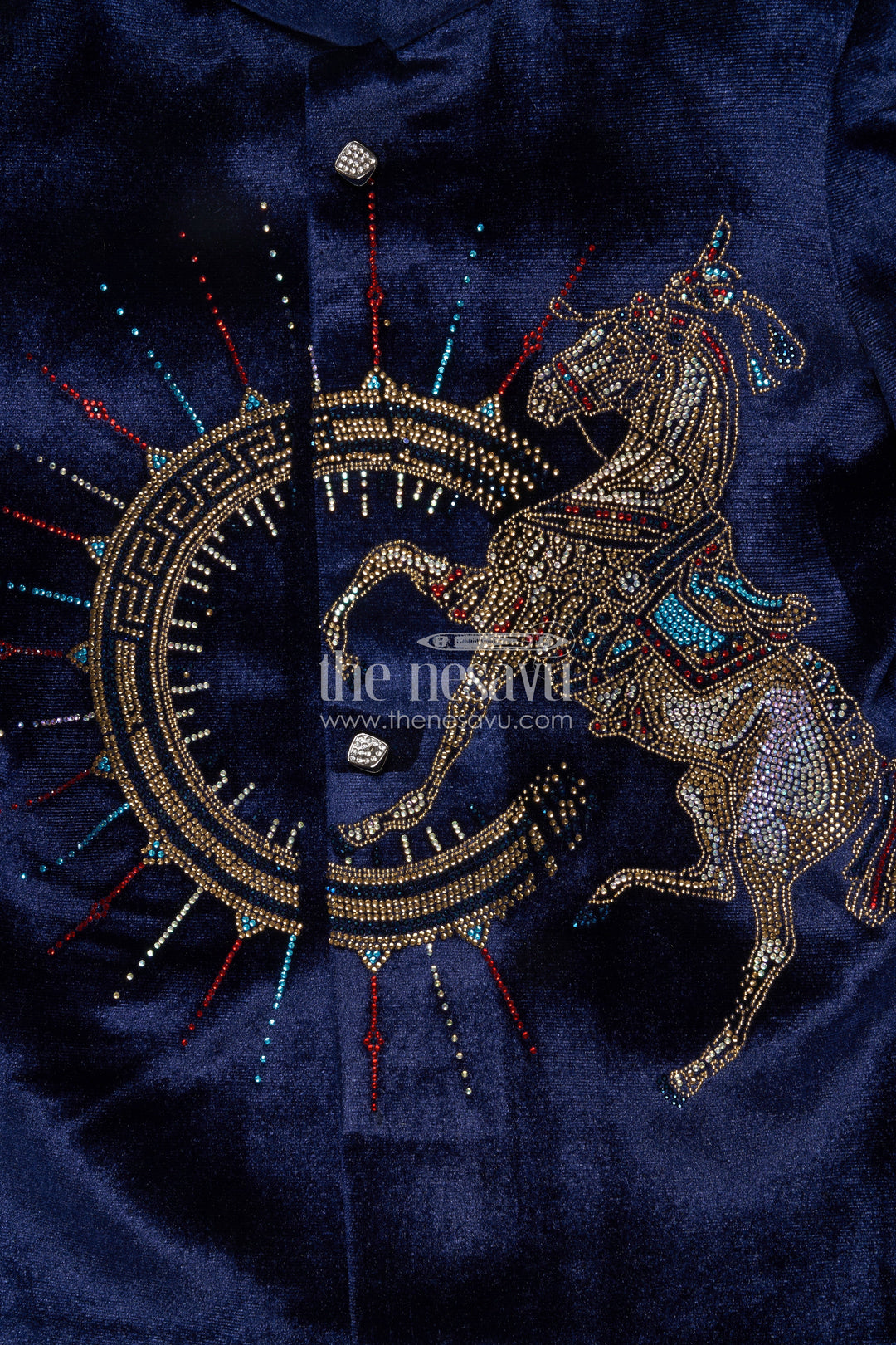 The Nesavu Boys Jacket Sets Velvet Embroidered Jacket Set for Boys for Poojas and Winter Celebrations Nesavu Nesavu boys velvet jacket kurta set with gold embroidery for weddings and festive evening functions