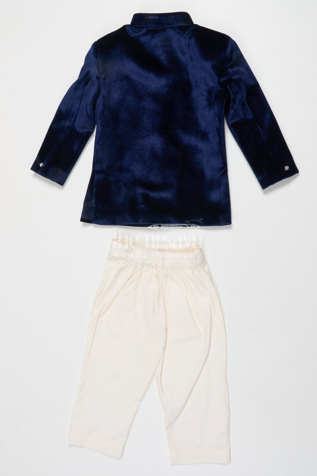 The Nesavu Boys Jacket Sets Velvet Embroidered Jacket Set for Boys for Poojas and Winter Celebrations Nesavu Nesavu boys velvet jacket kurta set with gold embroidery for weddings and festive evening functions