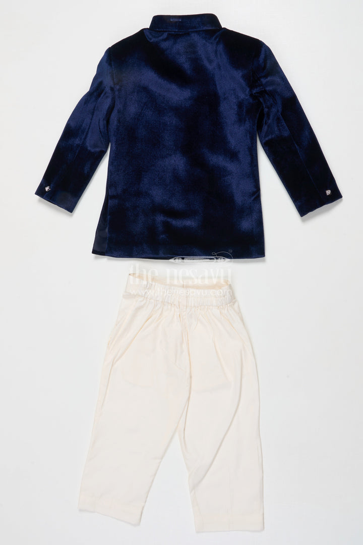 The Nesavu Boys Jacket Sets Velvet Embroidered Jacket Set for Boys for Poojas and Winter Celebrations Nesavu Nesavu boys velvet jacket kurta set with gold embroidery for weddings and festive evening functions