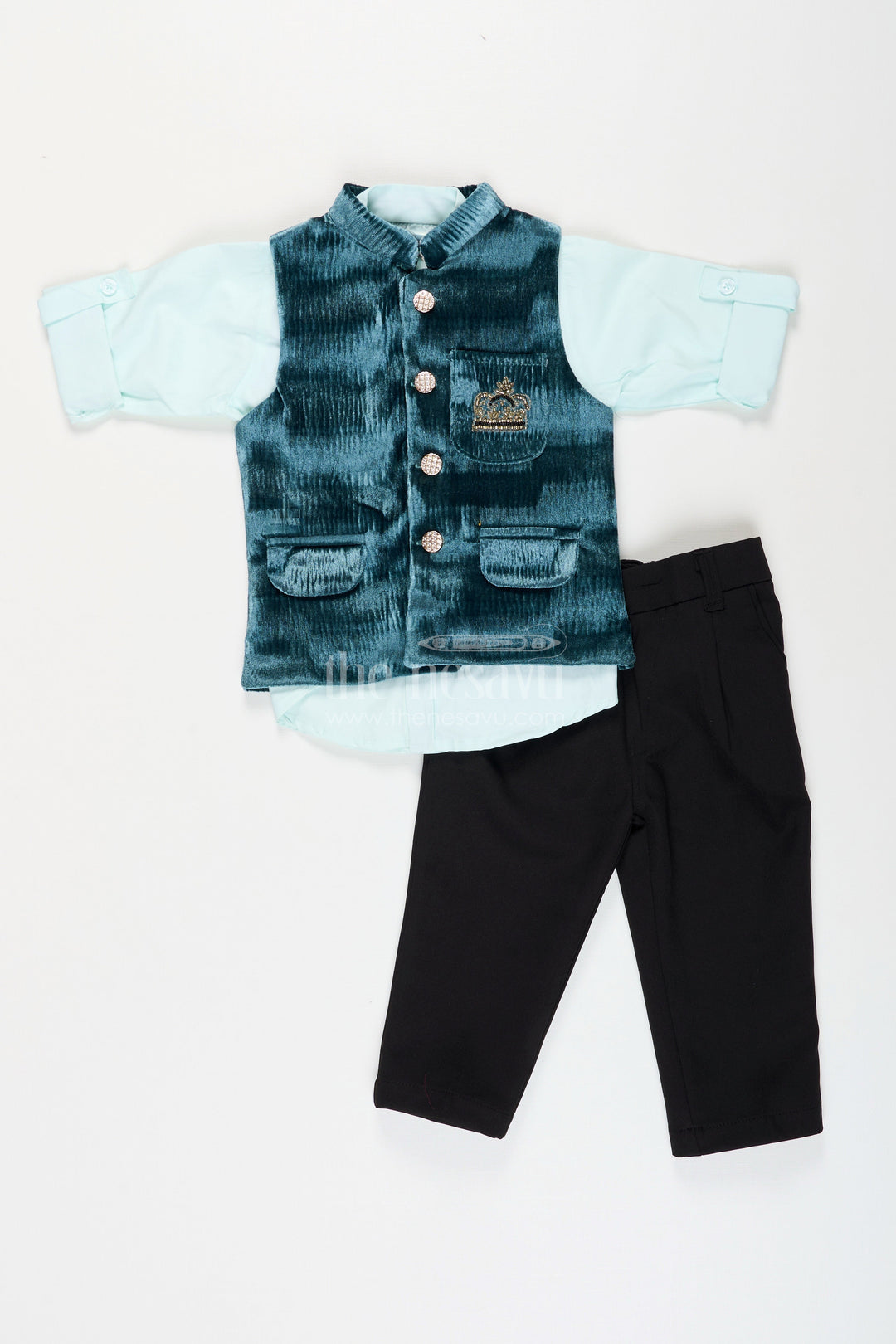 The Nesavu Boys Jacket Sets Velvet jacket set for boys for weddings and festive events Nesavu Nesavu boys velvet jacket kurta set  royal outfit weddings grand family celebrations