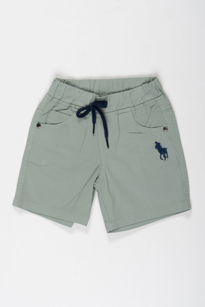 The Nesavu Boys Shorts Versatile Slate Grey Boys Cotton Shorts Nesavu 18 (2Y) / Gray / Cotton BWS001J-18 Boys Slate Grey Cotton Shorts with Emblem | Versatile  Comfortable | The Nesavu