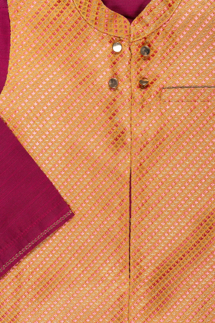 The Nesavu Boys Jacket Sets Vibrant Boys Kurta Pajama Set with Contrasting Jacket Nesavu Boys Modern Kurta Pajama with Jacket Set | Stylish Ethnic Ensemble | The Nesavu