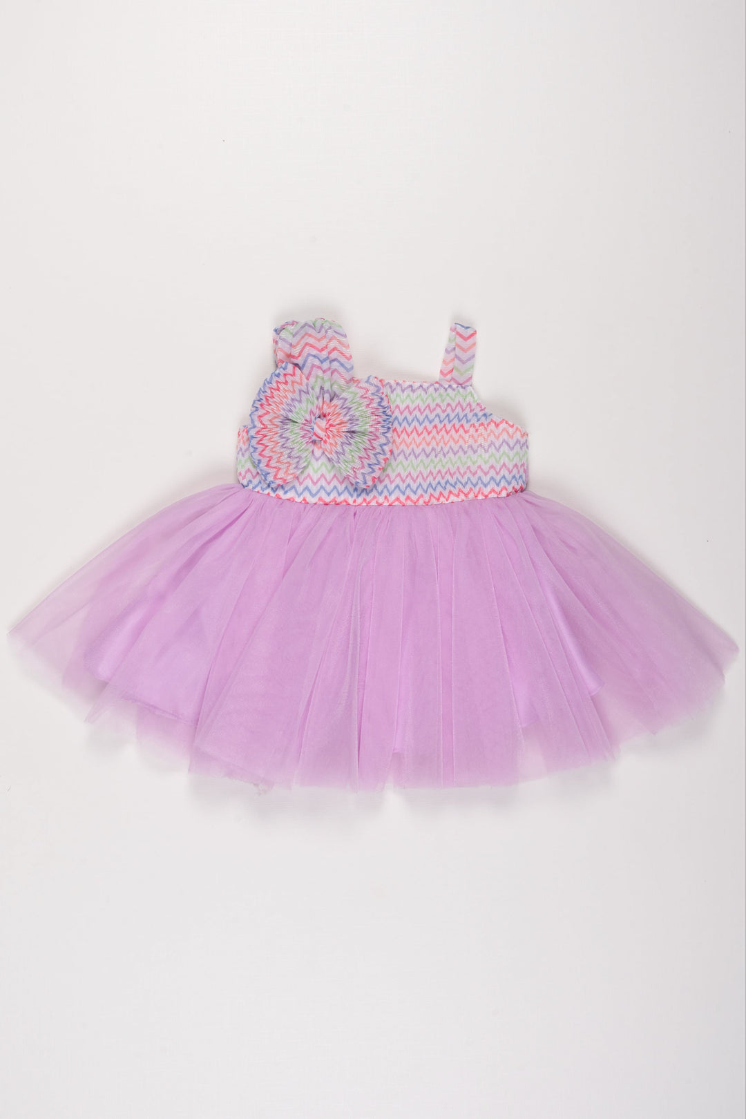 The Nesavu Girls Tutu Frock Vibrant Chevron Knit and Purple Tulle Dress for Girls Nesavu 12 (3M) / Purple / Plain Net PF172A-12 Girls Chevron Party Dress | Party Tulle Frock with Colorful Yoke | The Nesavu
