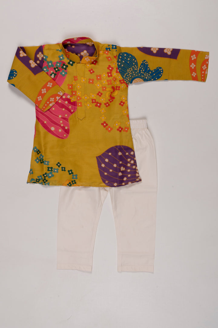 The Nesavu Boys Kurtha Set Vibrant Floral Boys Kurta with Pant Set - Colorful Tradition for Joyful Occasions Nesavu 16 (1Y) / Yellow BES504A-16 Boys Floral Print Kurta Set | Unique Festive Wear | Cheerful Patterns | The Nesavu