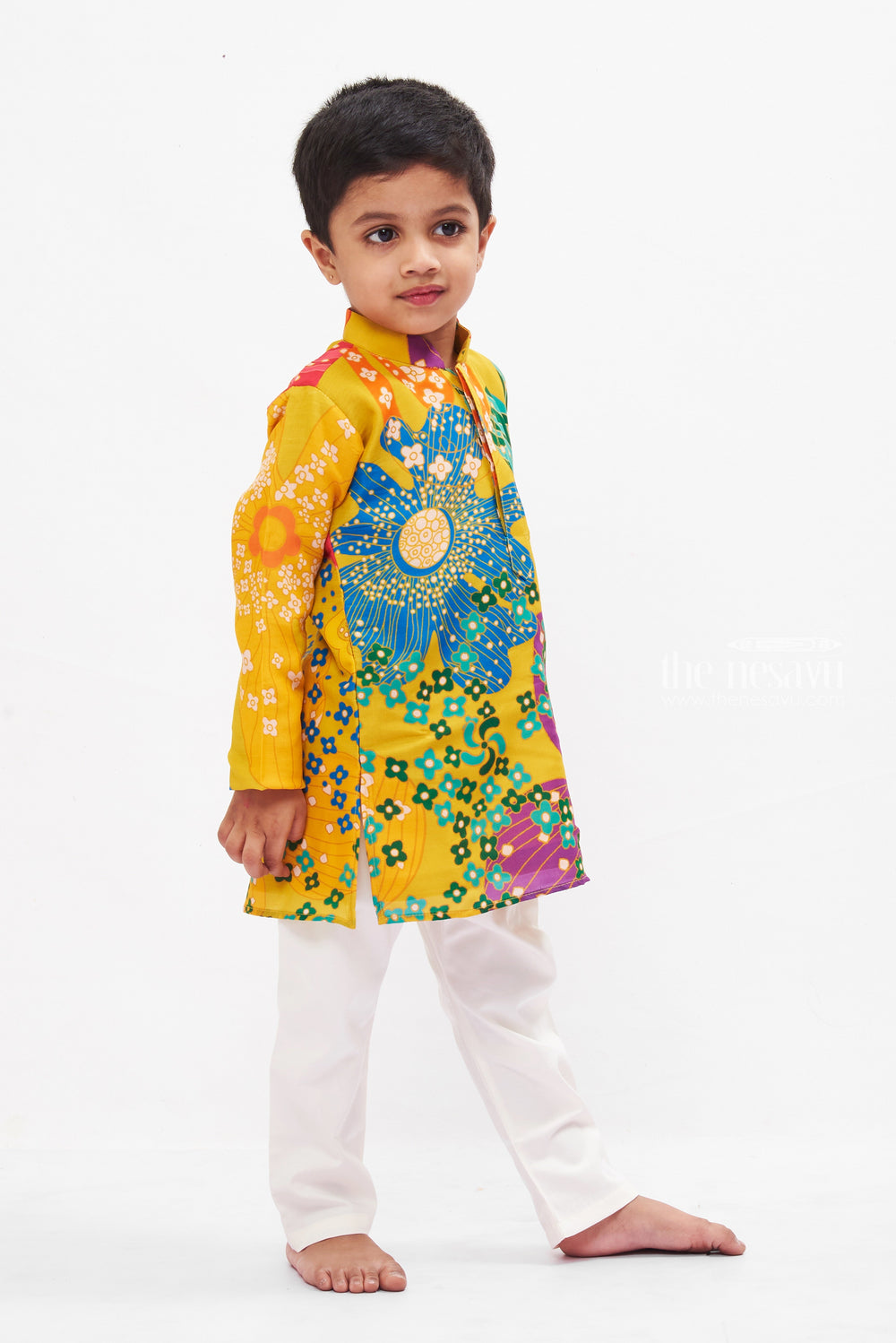 The Nesavu Boys Kurtha Set Vibrant Floral Boys Kurta with Pant Set - Colorful Tradition for Joyful Occasions Nesavu Boys Floral Print Kurta Set | Unique Festive Wear | Cheerful Patterns | The Nesavu