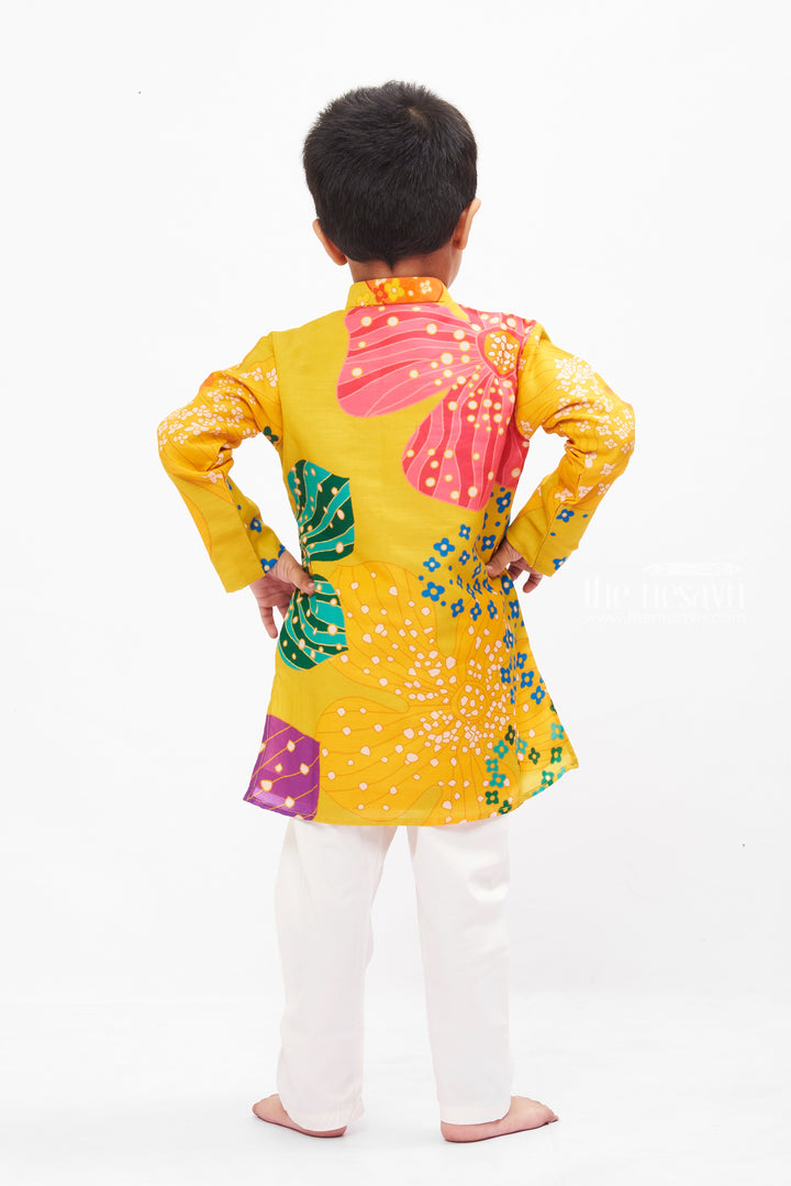 The Nesavu Boys Kurtha Set Vibrant Floral Boys Kurta with Pant Set - Colorful Tradition for Joyful Occasions Nesavu Boys Floral Print Kurta Set | Unique Festive Wear | Cheerful Patterns | The Nesavu