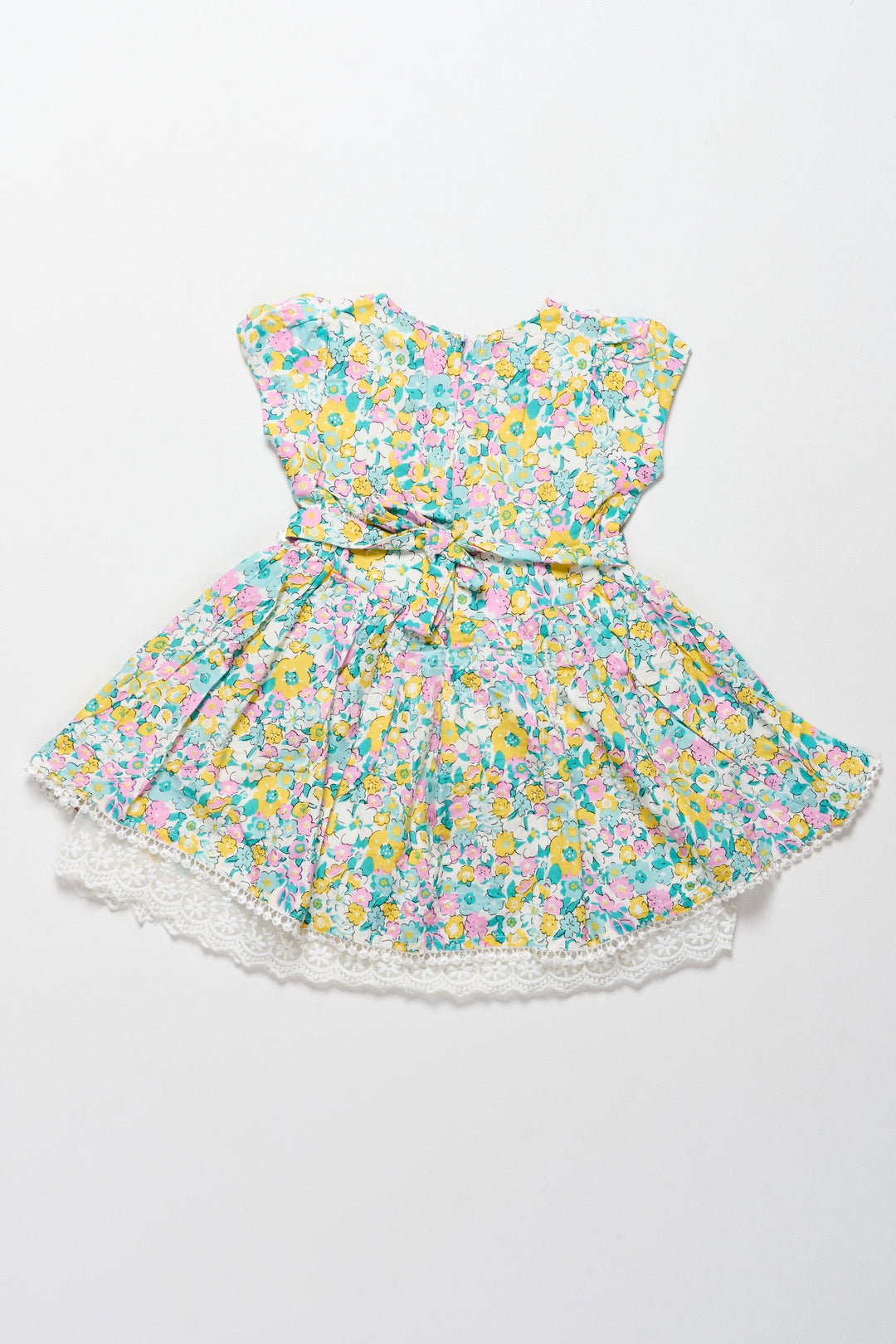 The Nesavu Girls Cotton Frock Vibrant Girls Cotton Frock with Multicolor Floral Print and Lace Hem – Frock for Reception Nesavu Nesavu Girls Cotton Frock Multicolor Floral Print Lace Trim  Ideal Frock Reception