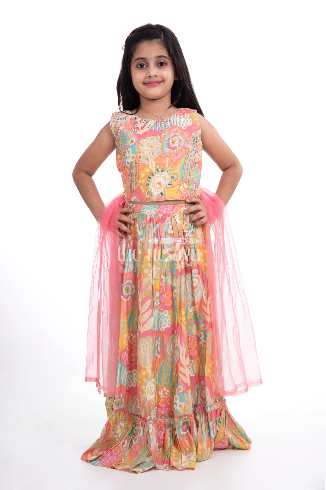 The Nesavu Girls Lehenga Choli Vibrant Lehenga Choli Set for Girls Nesavu 16 (1Y) / multicolor GL454A-16 Vibrant Lehenga Choli Set for Girls in Modal Silk | Festive Wear for 1Y to 7Y