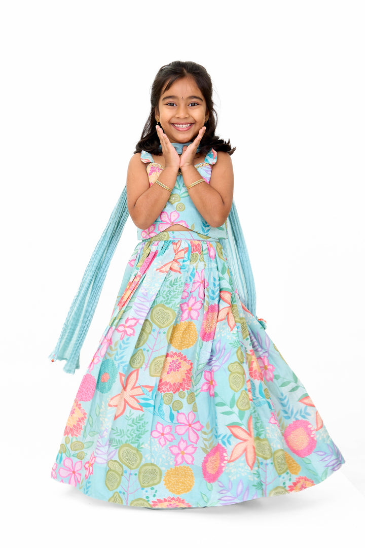 The Nesavu Girls Lehenga Choli Vibrant Lehenga Design Lehenga for Girls in Floral Muslin Silk Nesavu Nesavu Floral Lehenga Design Lehenga Girls Muslin Silk Festive Celebrations