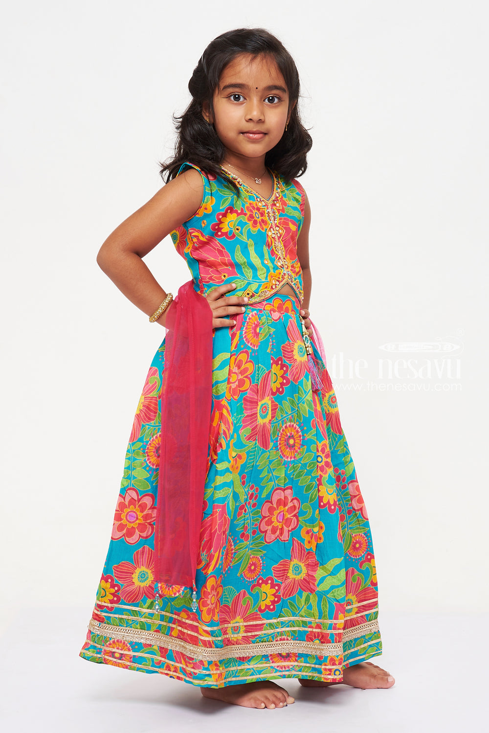 The Nesavu Girls Lehenga Choli Vibrant Multicolor Floral Lehenga Choli Set for Girls Nesavu Vibrant Multicolor Floral Lehenga Choli Set for Girls - Bright & Stylish