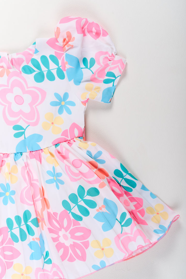 The Nesavu Girls Fancy Frock Vibrant Multicolor Georgette Flower Girls Fancy Frock with Floral Prints and Puff Sleeves Nesavu Vibrant Multicolor Georgette Flower Girls Fancy Frock Floral Prints Puff Sleeves | The Nesavu