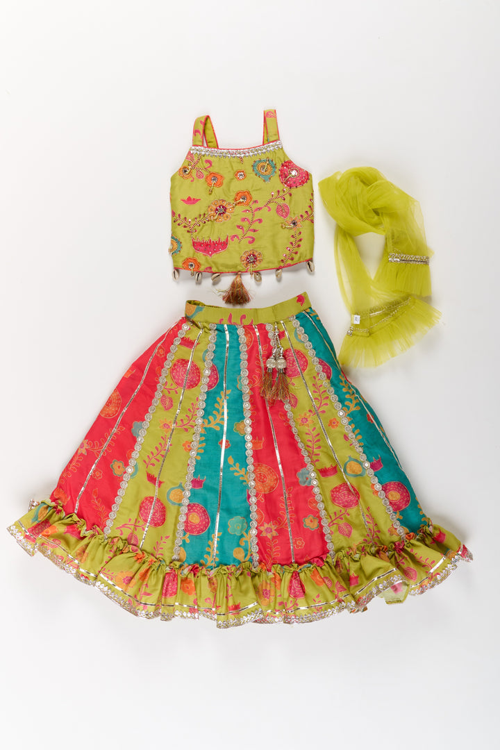 The Nesavu Girls Lehenga Choli Vibrant Multicolor Georgette Girls Lehenga Choli with Embroidered Blouse and Dupatta Nesavu Nesavu Multicolor Georgette Girls Lehenga Choli Embroidered Blouse Dupatta