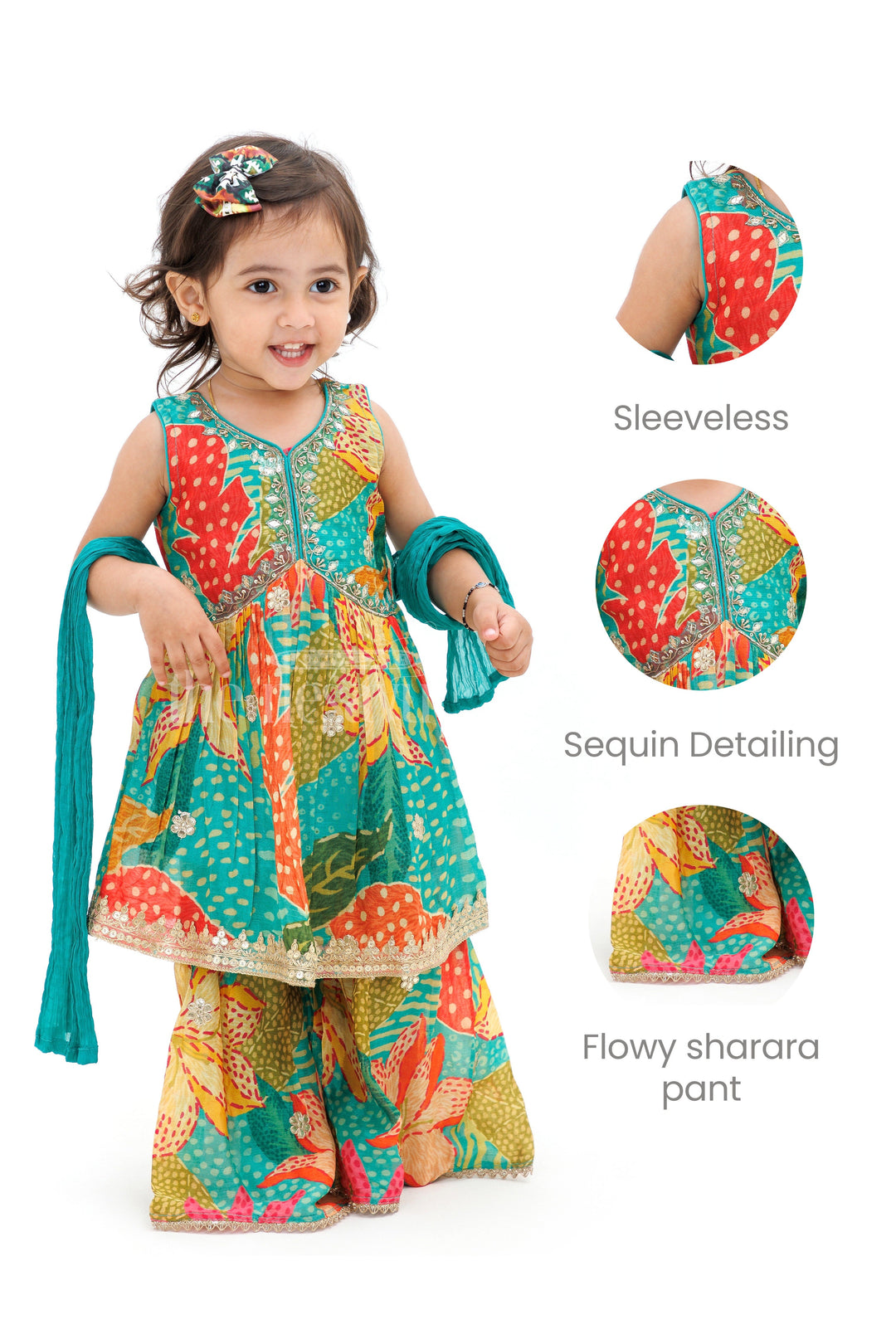 The Nesavu Girls Sharara / Plazo Set Vibrant Multicolor Ghagra Dress for Kids Nesavu Vibrant Multicolor Ghagra Dress for Kids - Sharara Set