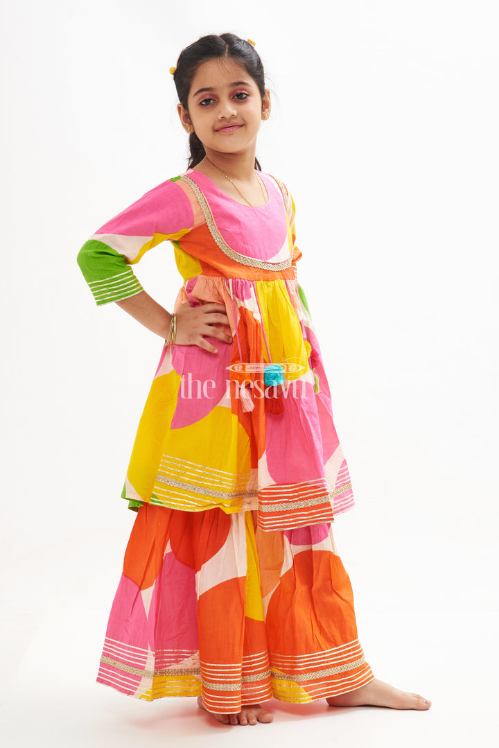 The Nesavu Girls Sharara / Plazo Set Vibrant Multicolor Pure Cotton Navratri Sharara Set for Girls Festive Wear Nesavu Multicolor Pure Cotton Navratri Sharara Set for Girls Festive Wear