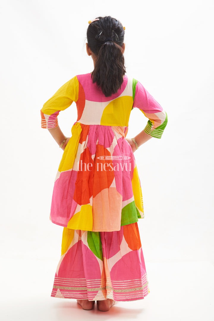 The Nesavu Girls Sharara / Plazo Set Vibrant Multicolor Pure Cotton Navratri Sharara Set for Girls Festive Wear Nesavu Multicolor Pure Cotton Navratri Sharara Set for Girls Festive Wear