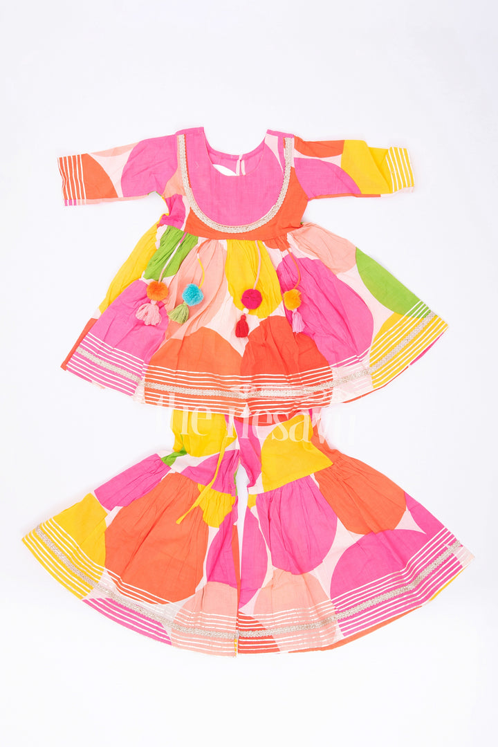 The Nesavu Girls Sharara / Plazo Set Vibrant Multicolor Sharara Set for Kids Nesavu 24 (5Y) / multicolor GPS341B-24 Vibrant Multicolor Sharara Set for Kids - Co-ord Dress Set