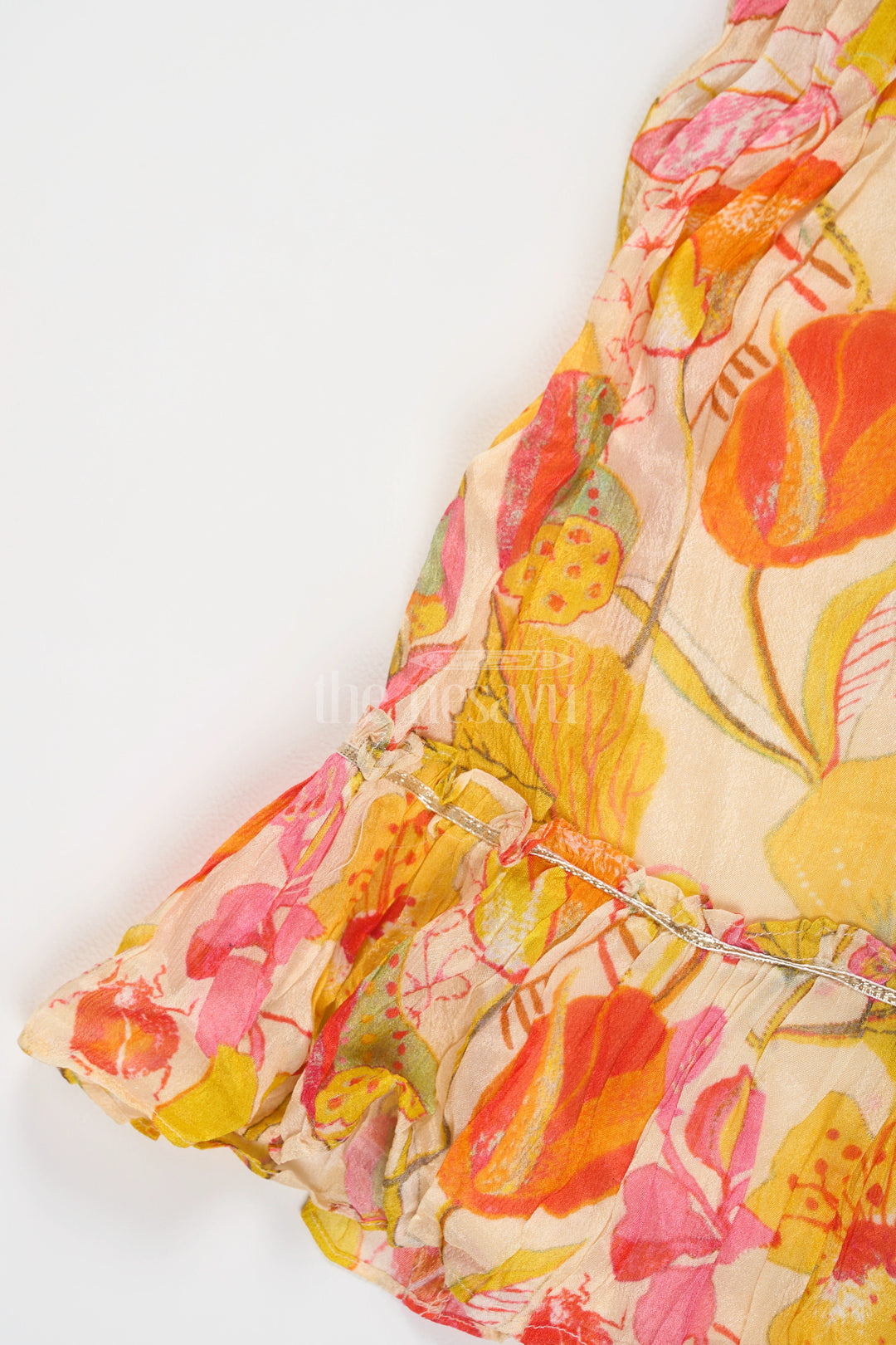 The Nesavu Girls Lehenga Choli Vibrant Multicolored Floral Print Girls Lehenga Choli in Yellow, Pink, and Green Nesavu Nesavu Multicolored Floral Girls Lehenga Choli Yellow Playful Tassel Festive Wear
